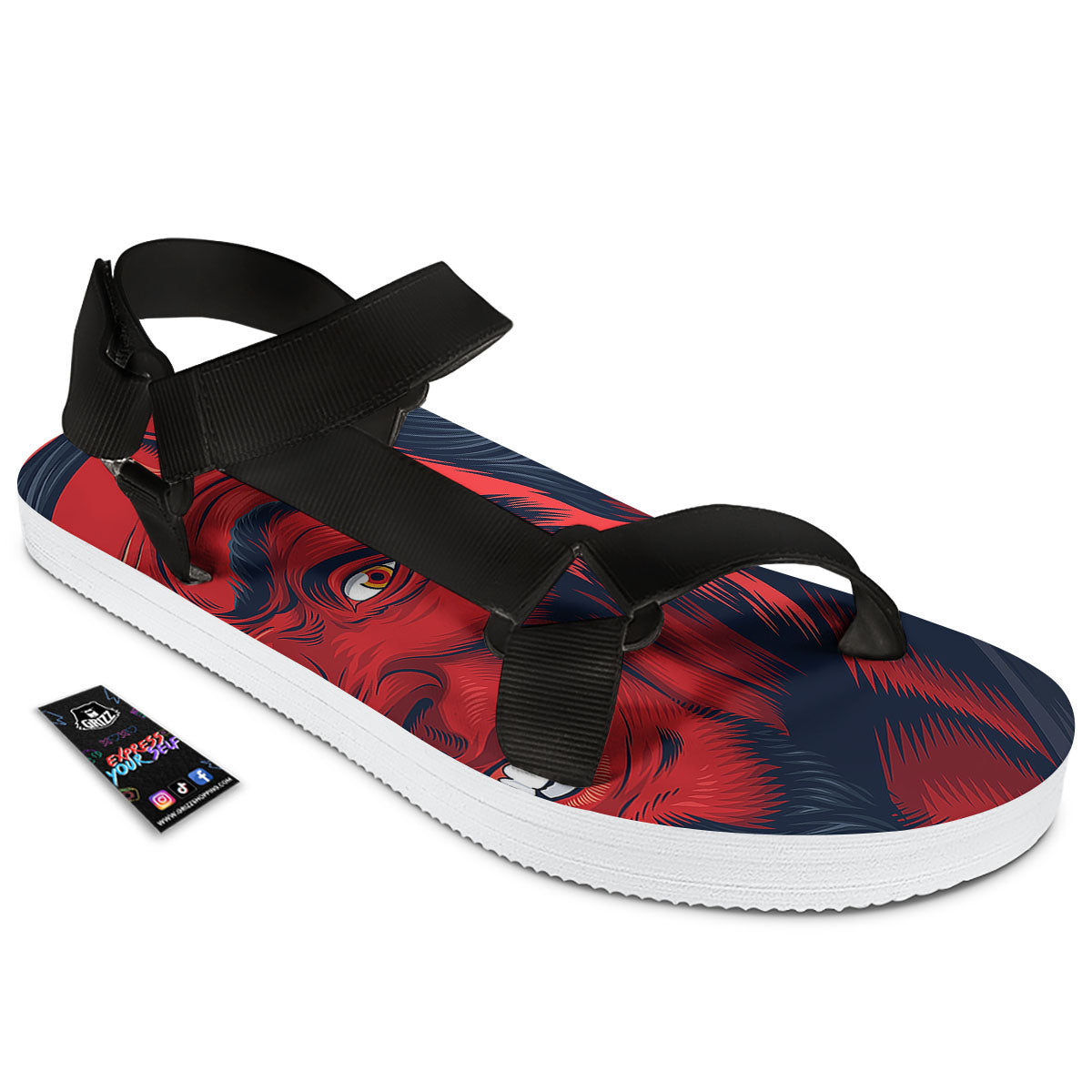 Satan Red Devil Print Black Open Toe Sandals-grizzshop