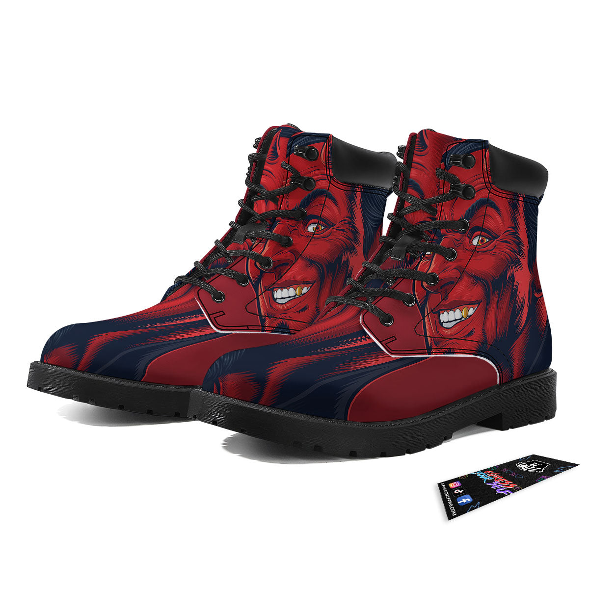 Satan Red Devil Print Boots-grizzshop