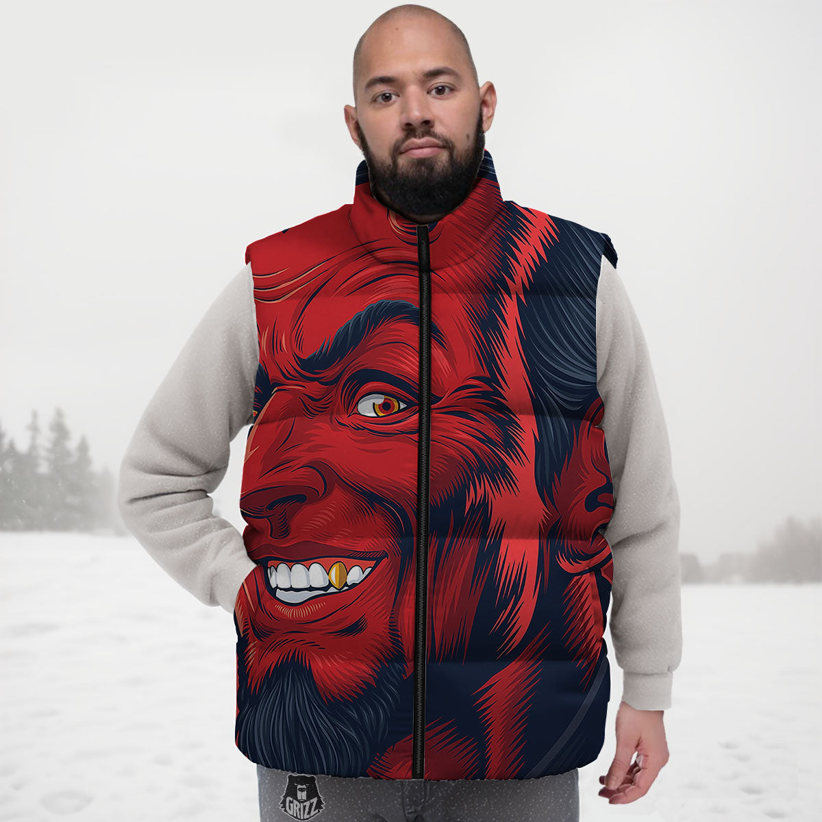 Satan Red Devil Print Down Vest-grizzshop