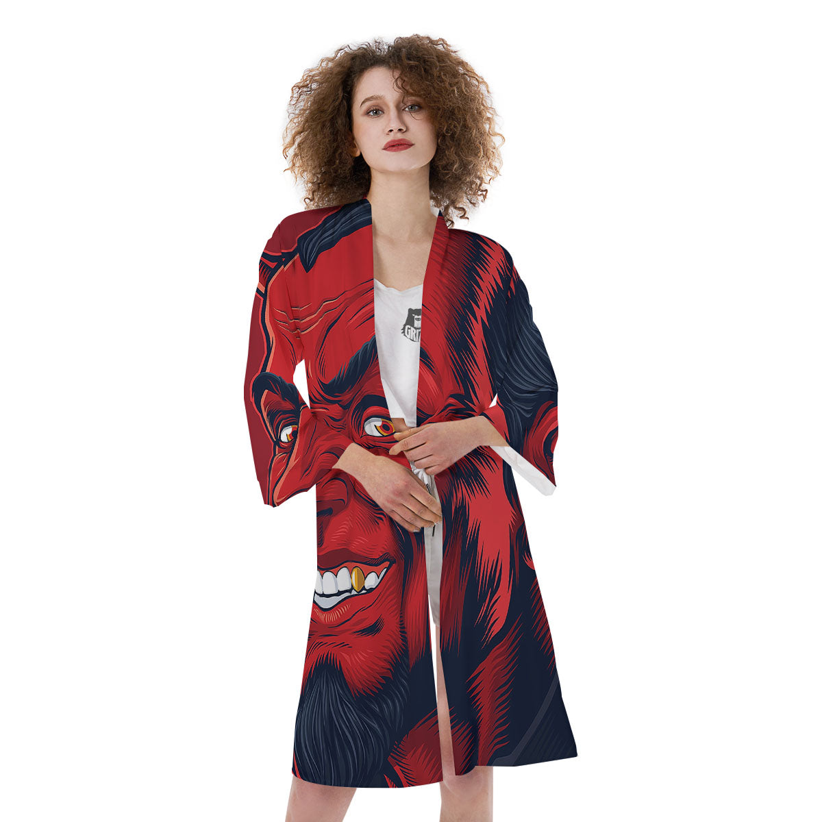 Satan Red Devil Print Kimono-grizzshop