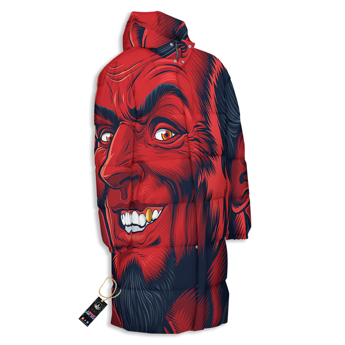Satan Red Devil Print Long Down Jacket-grizzshop