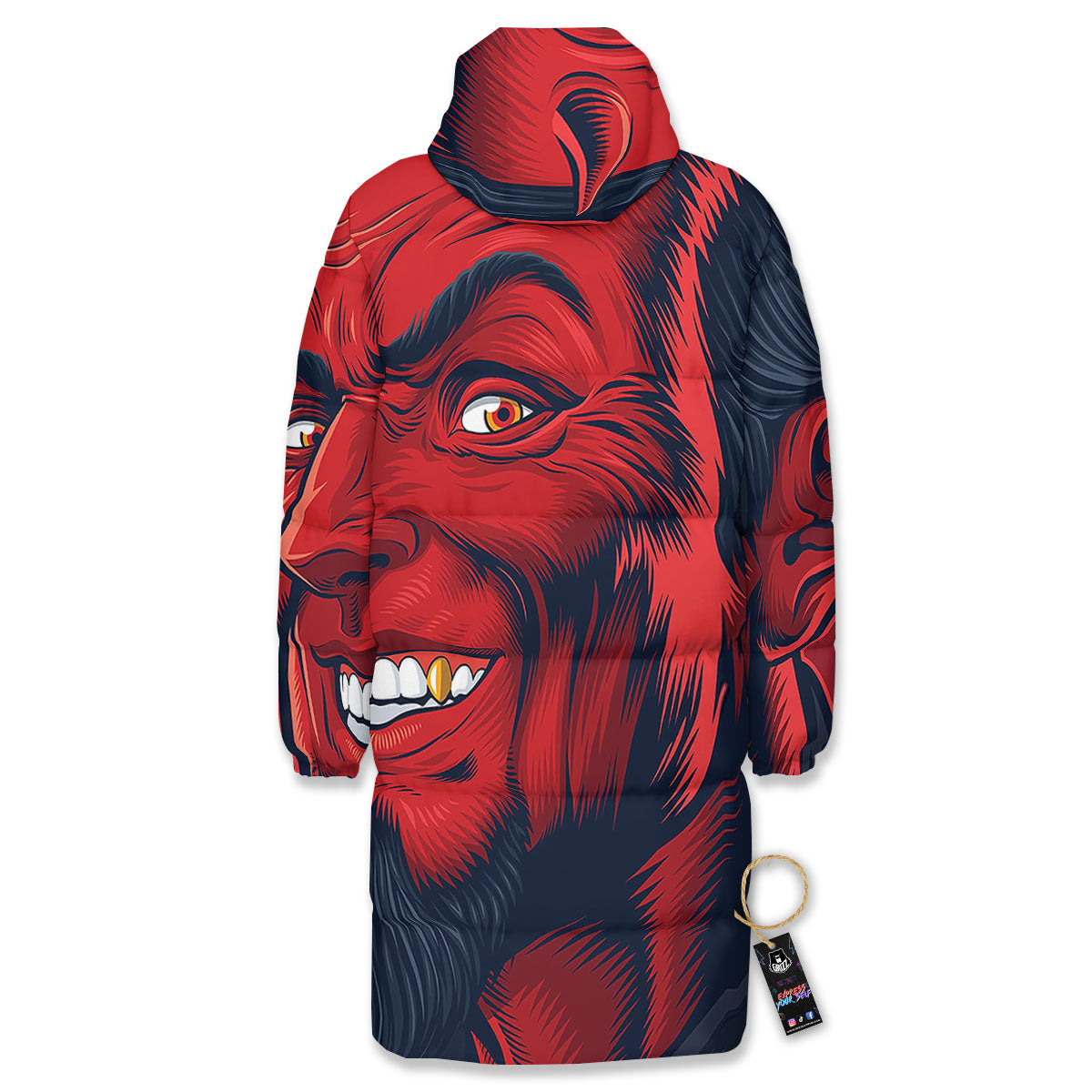 Satan Red Devil Print Long Down Jacket-grizzshop