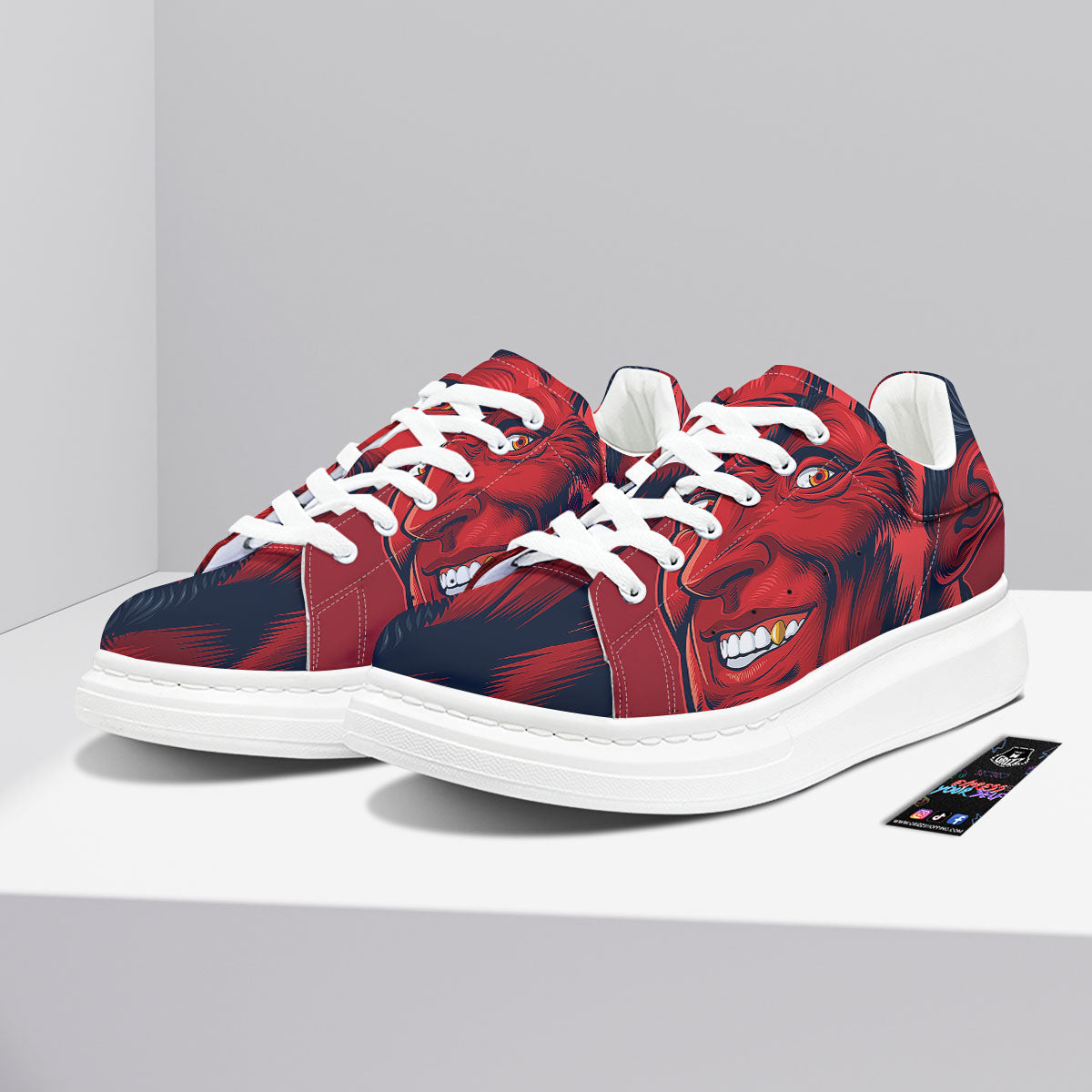 Satan Red Devil Print Platform Shoes-grizzshop