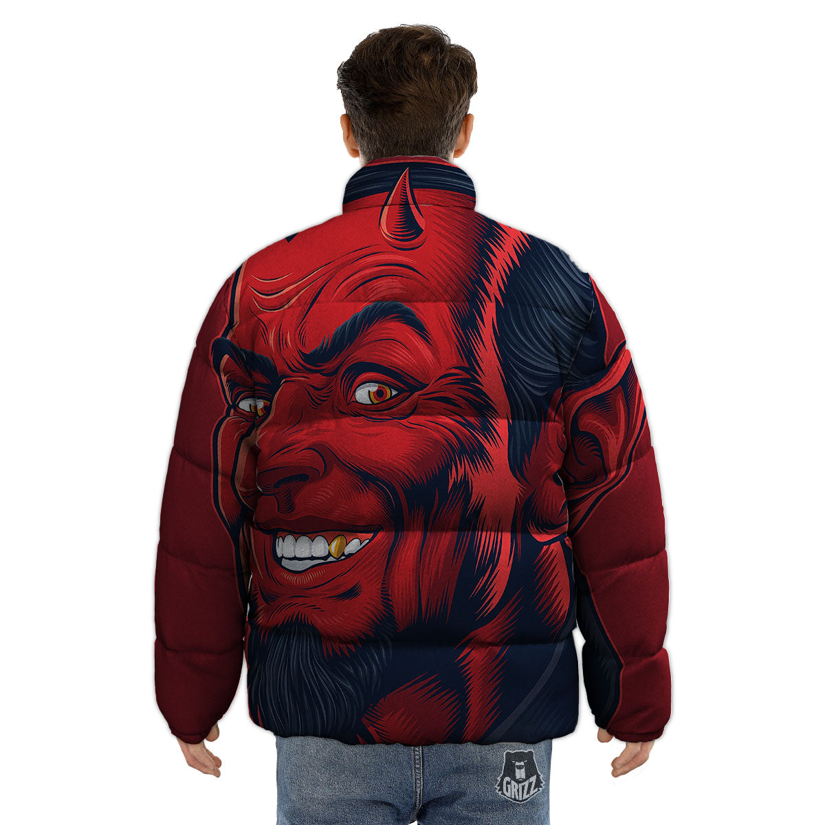 Satan Red Devil Print Puffer Jacket-grizzshop