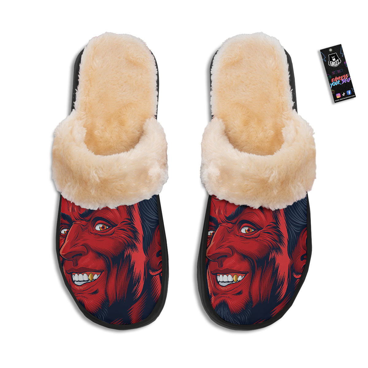 Satan Red Devil Print Slippers-grizzshop