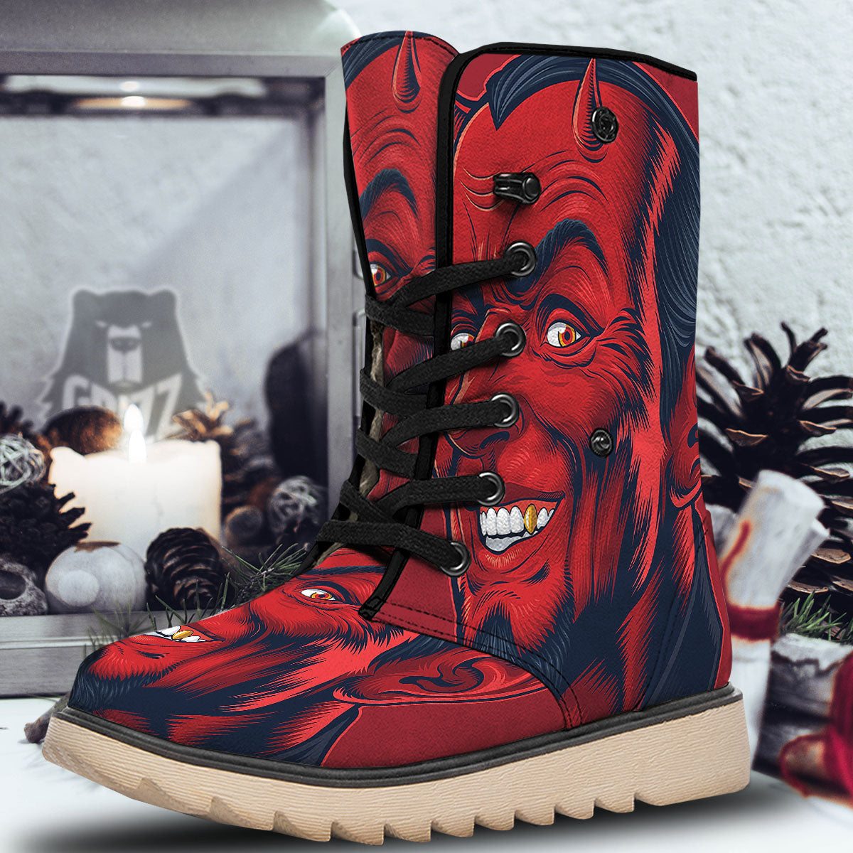 Satan Red Devil Print Snow Boots-grizzshop