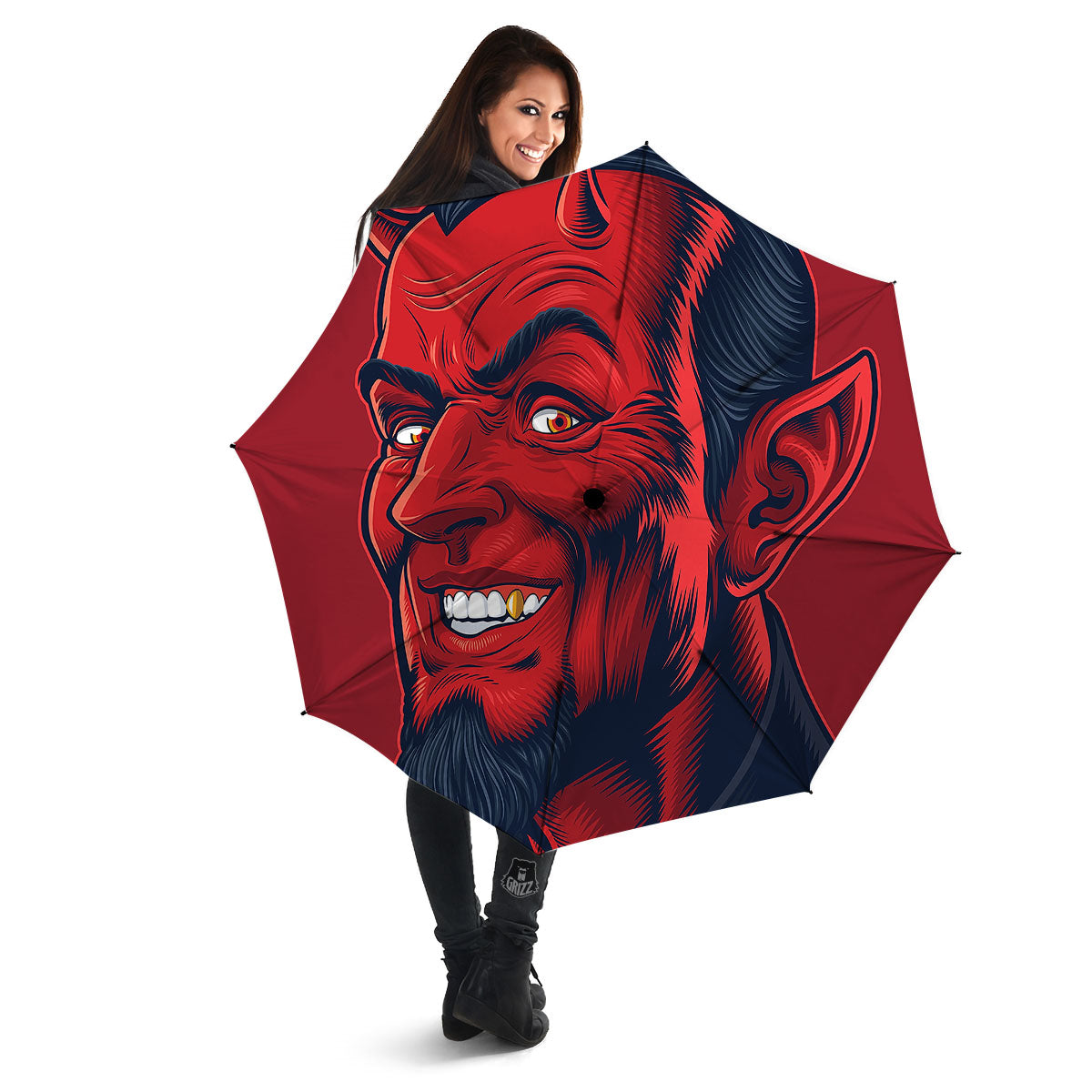 Satan Red Devil Print Umbrella-grizzshop