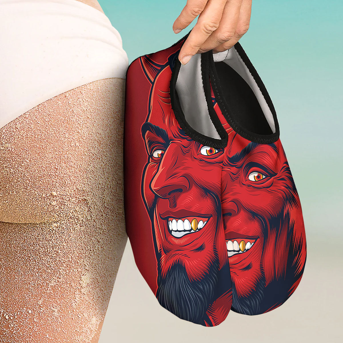 Satan Red Devil Print Water Shoes-grizzshop