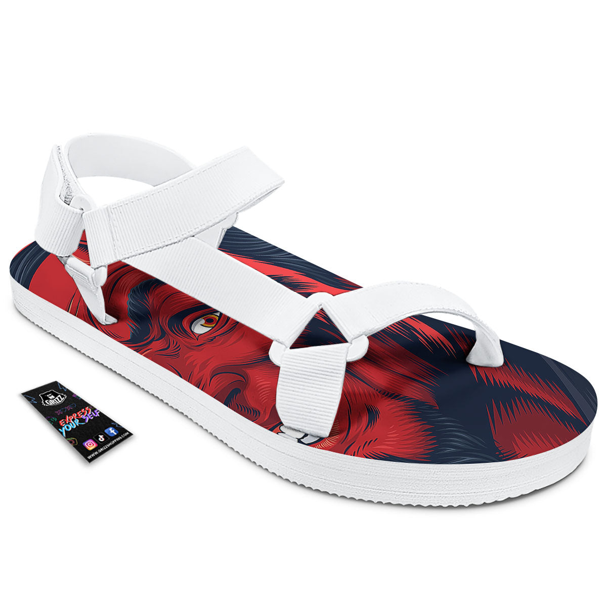Satan Red Devil Print White Open Toe Sandals-grizzshop