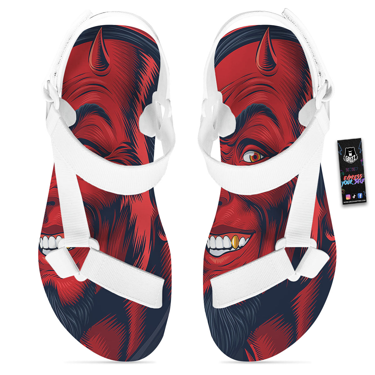 Satan Red Devil Print White Open Toe Sandals-grizzshop