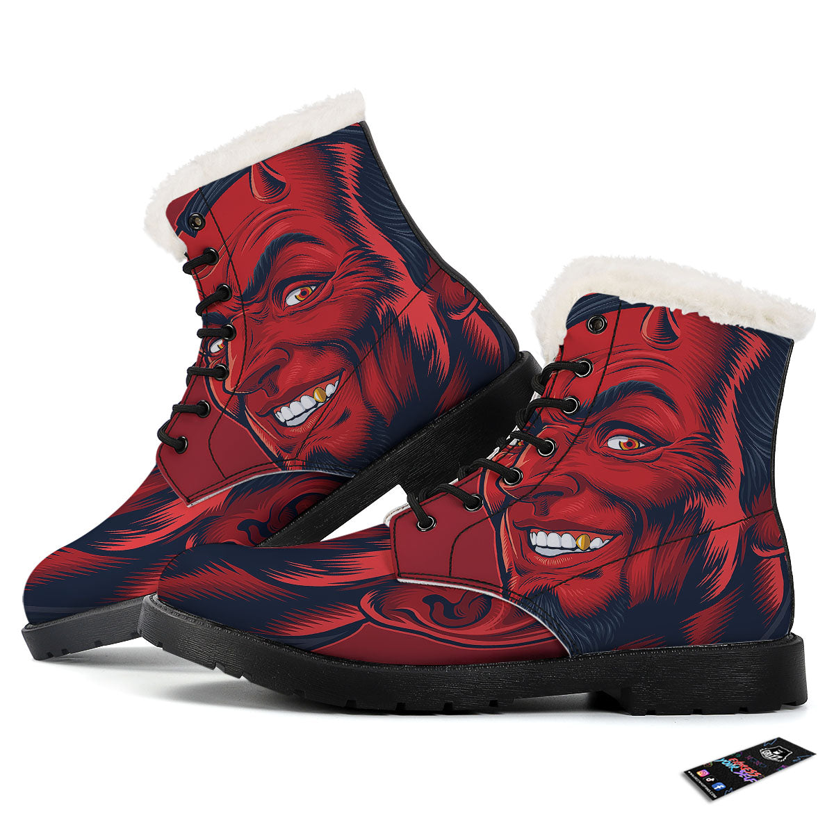 Satan Red Devil Print Winter Boots-grizzshop