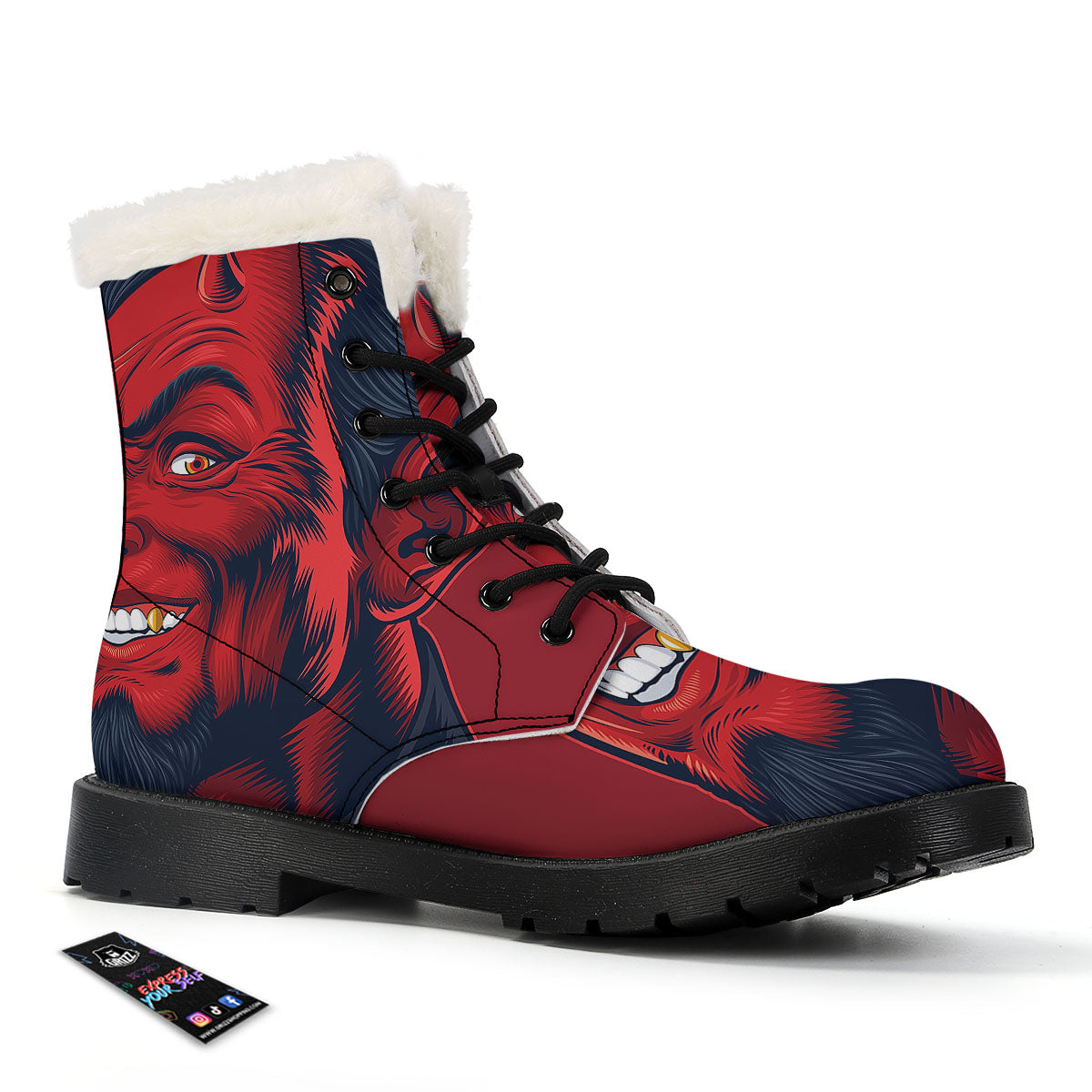 Satan Red Devil Print Winter Boots-grizzshop