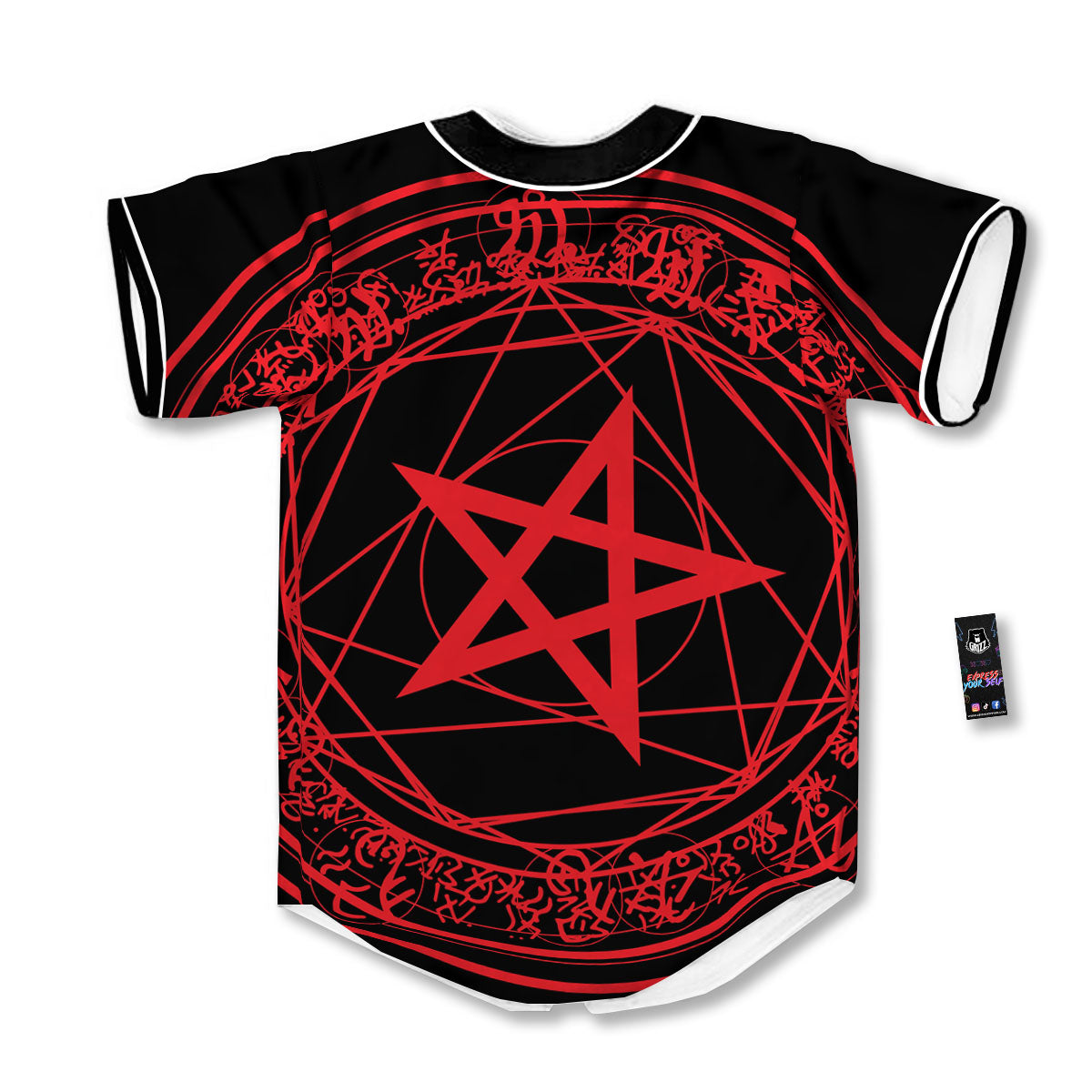 Satanic Pentagram Red And Black Print Baseball Jersey-grizzshop
