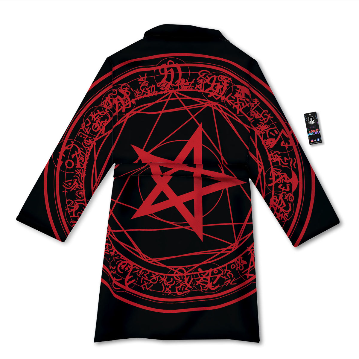 Satanic Pentagram Red And Black Print Bathrobe-grizzshop