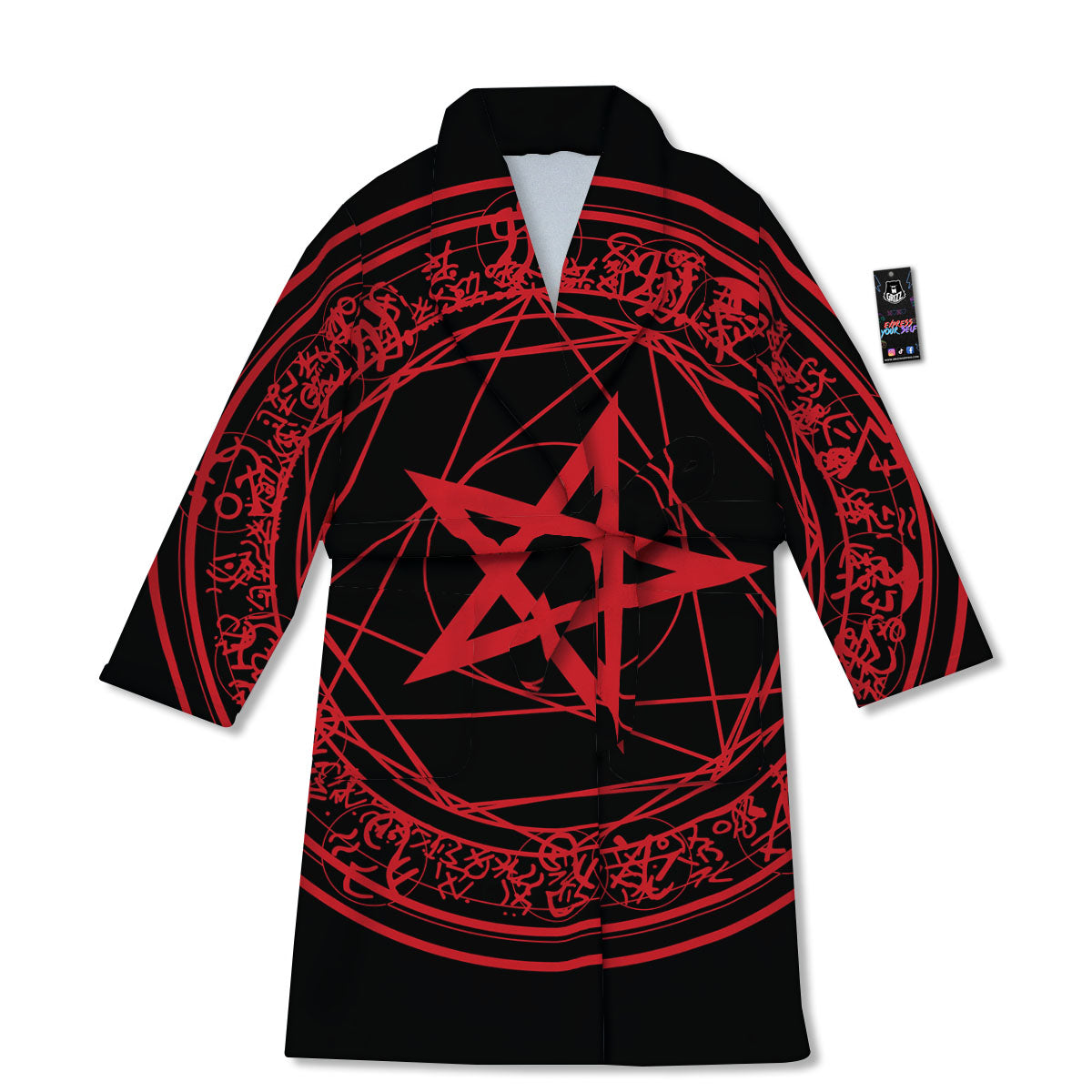 Satanic Pentagram Red And Black Print Bathrobe-grizzshop