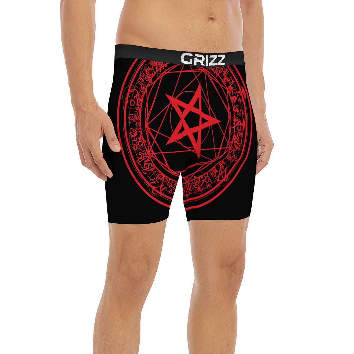 Satanic Pentagram Red And Black Print Boxer Briefs-grizzshop