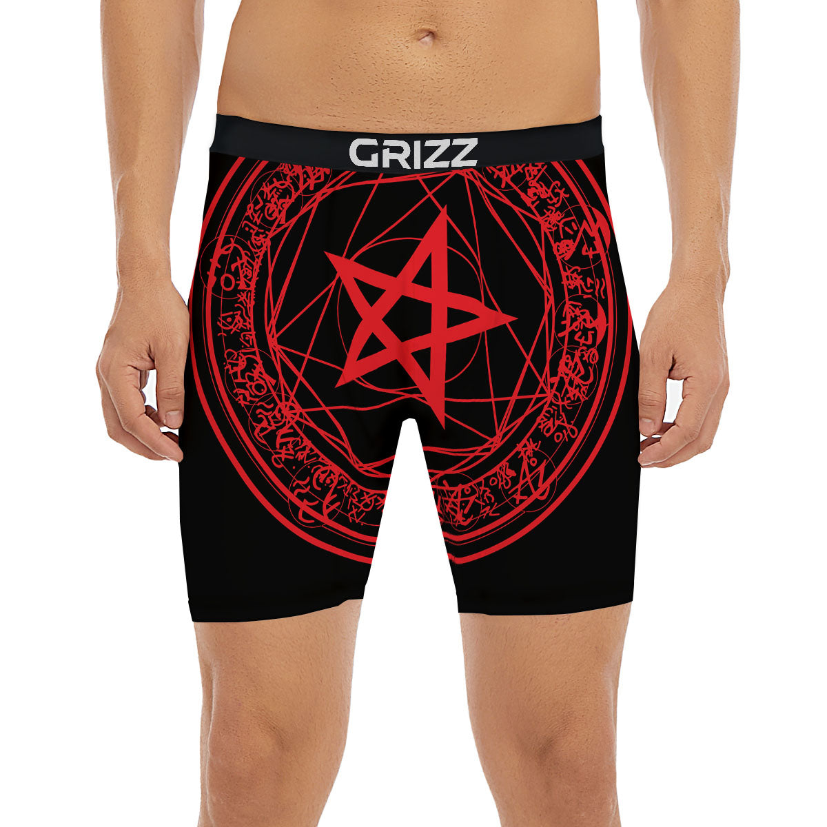 Satanic Pentagram Red And Black Print Boxer Briefs-grizzshop