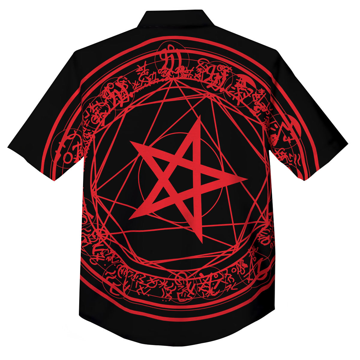 Satanic Pentagram Red And Black Print Button Up Shirt-grizzshop