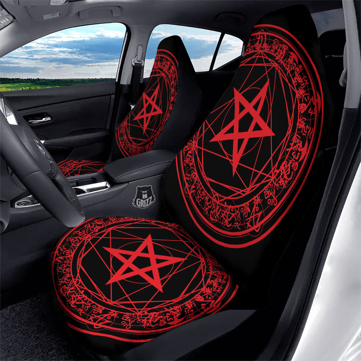 Satanic Pentagram Red And Black Print Car Seat Covers-grizzshop