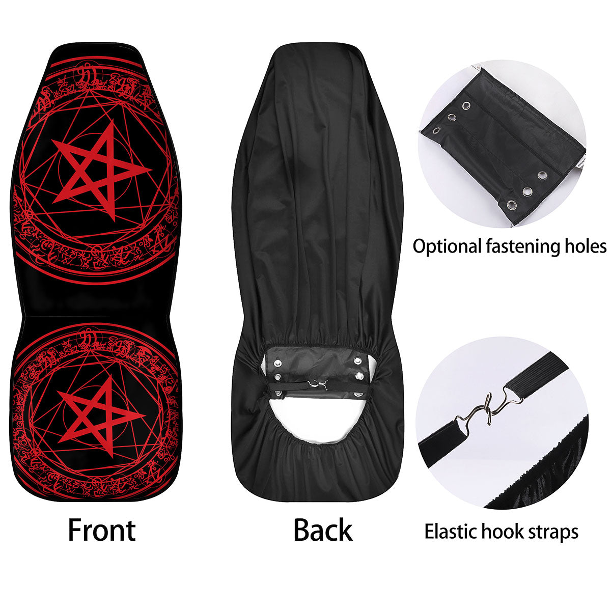 Satanic Pentagram Red And Black Print Car Seat Covers-grizzshop