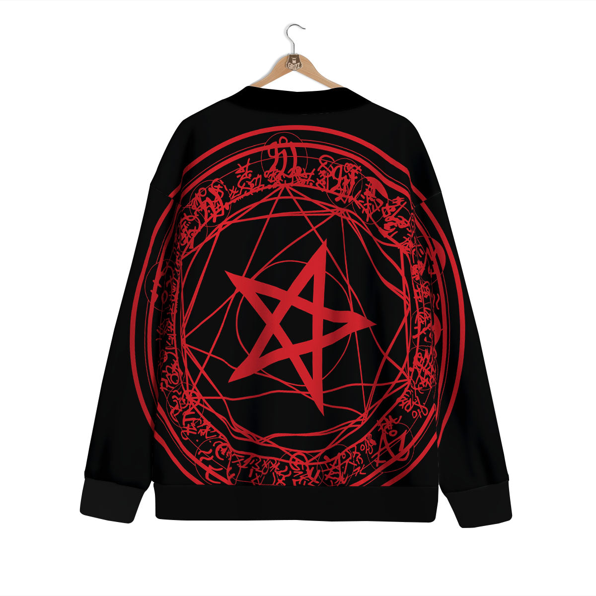 Satanic Pentagram Red And Black Print Cardigan-grizzshop