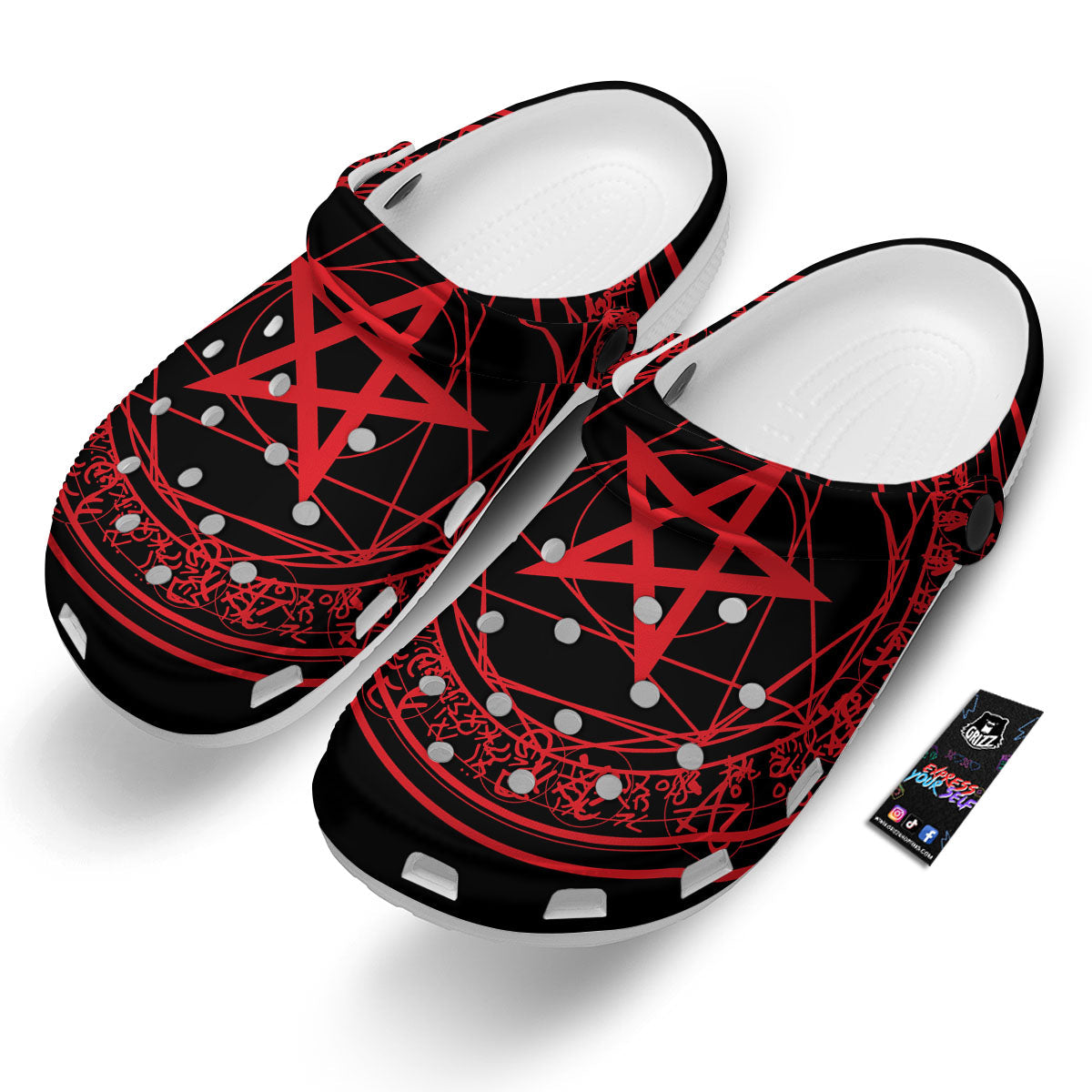 Satanic Pentagram Red And Black Print Clog-grizzshop