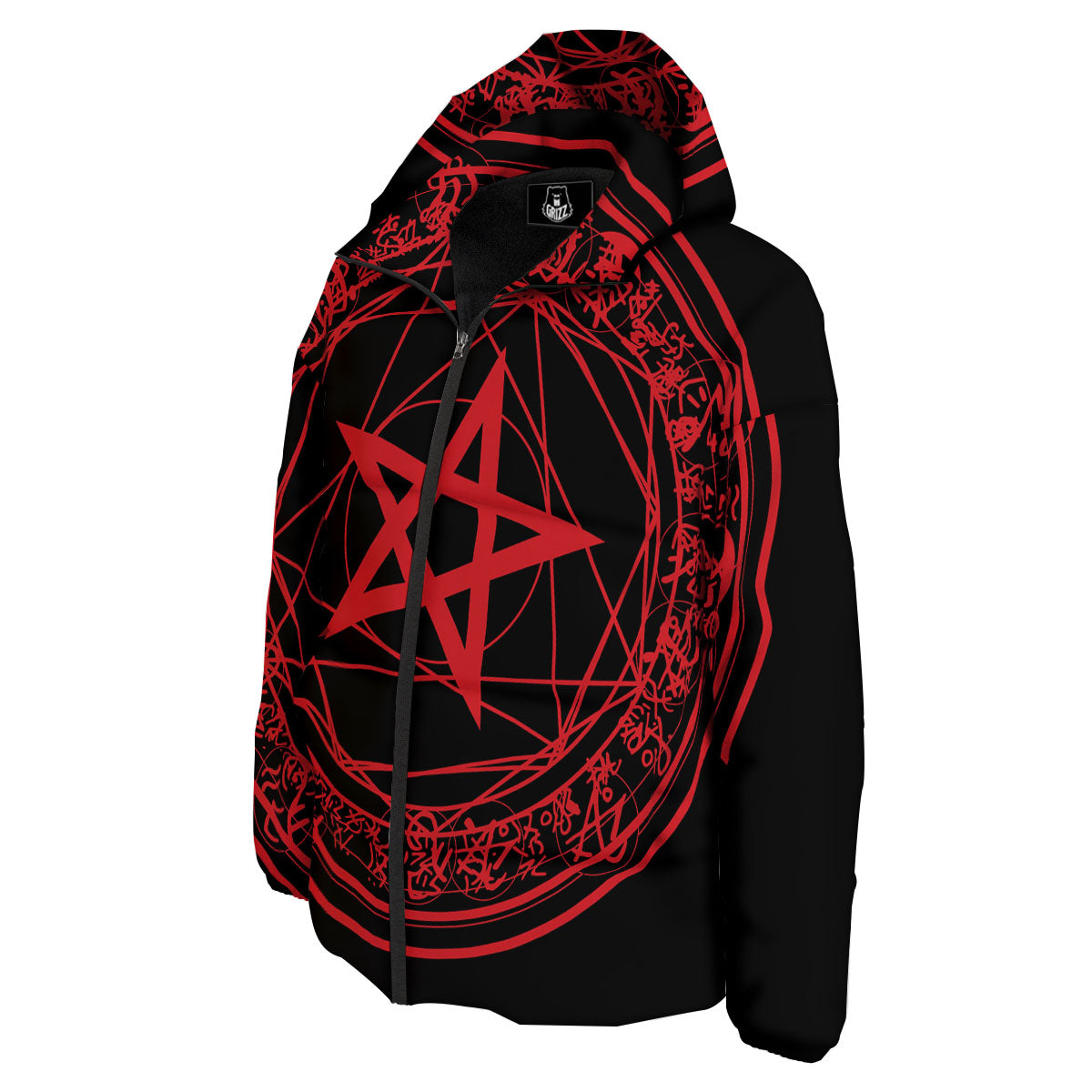 Satanic Pentagram Red And Black Print Down Jacket-grizzshop