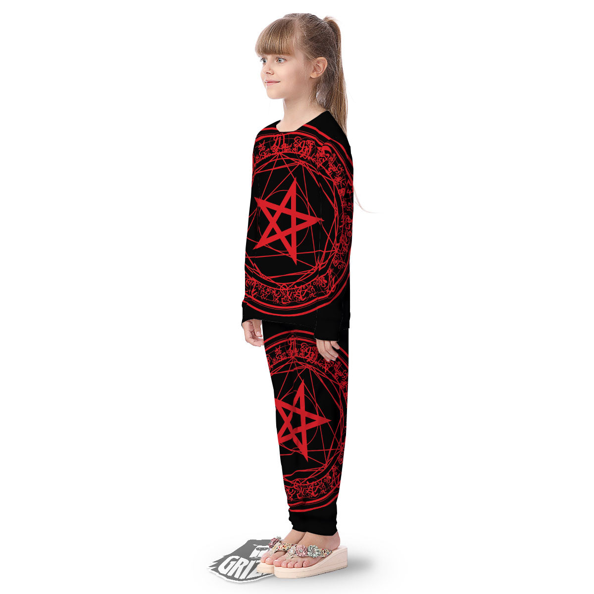Satanic Pentagram Red And Black Print Kid's Pajamas-grizzshop