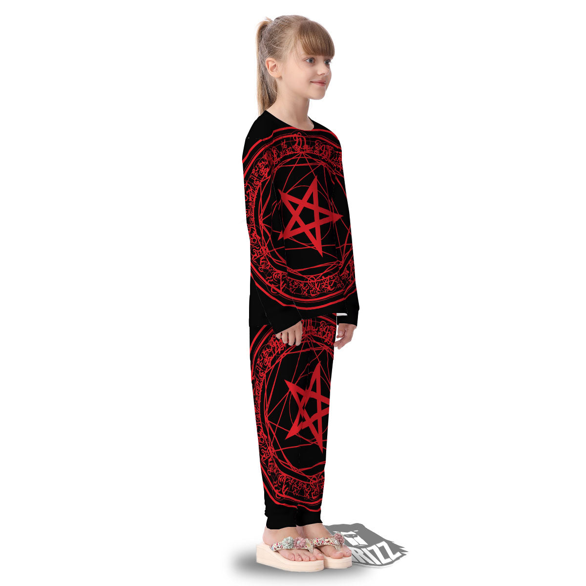 Satanic Pentagram Red And Black Print Kid's Pajamas-grizzshop