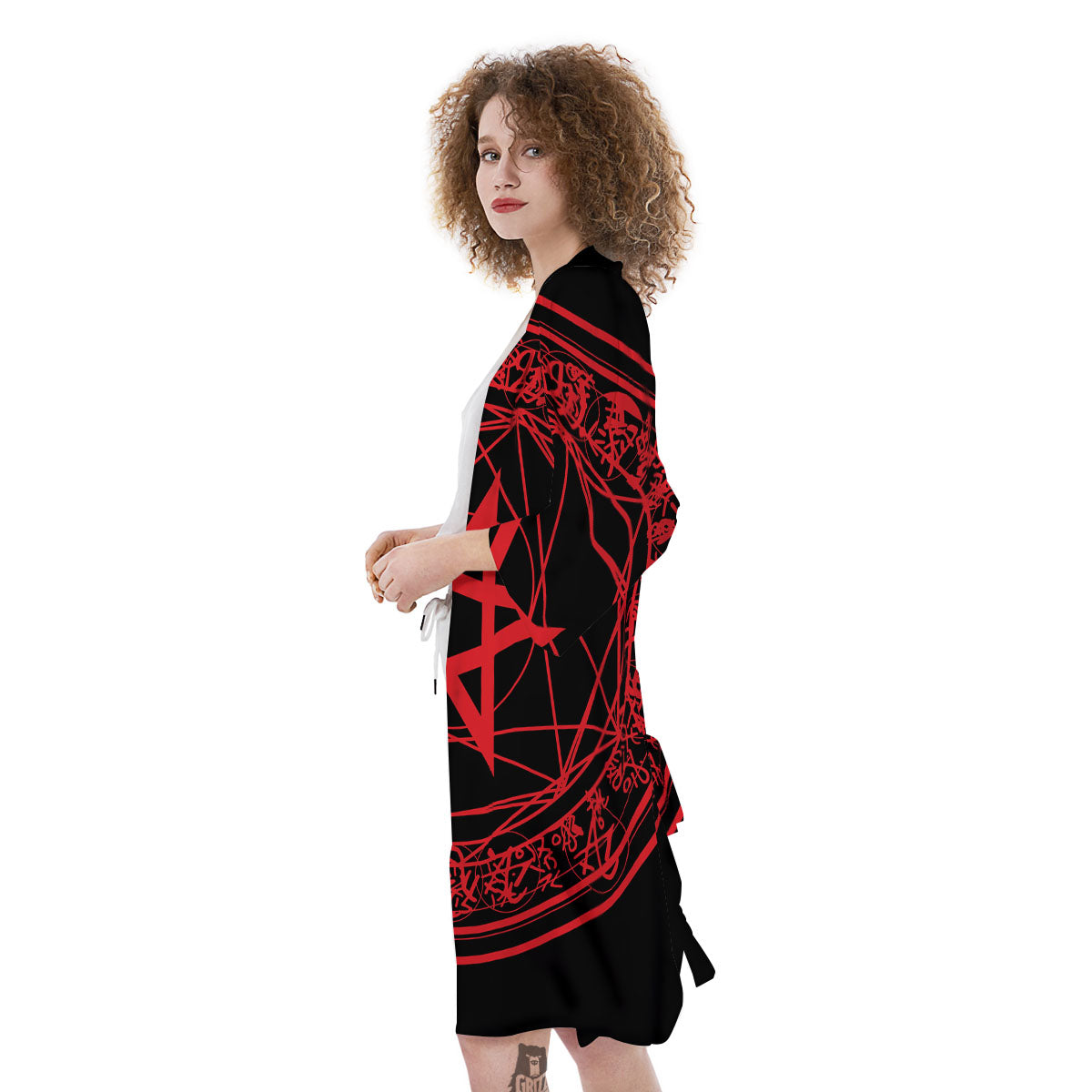 Satanic Pentagram Red And Black Print Kimono-grizzshop