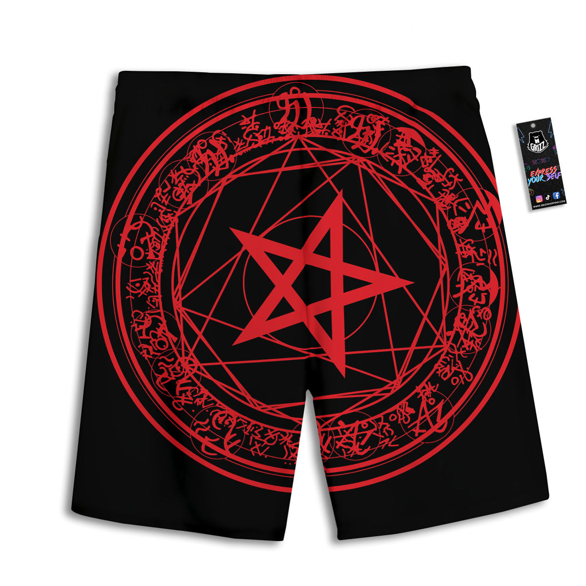 Satanic Pentagram Red And Black Print Men's Athletic Shorts
