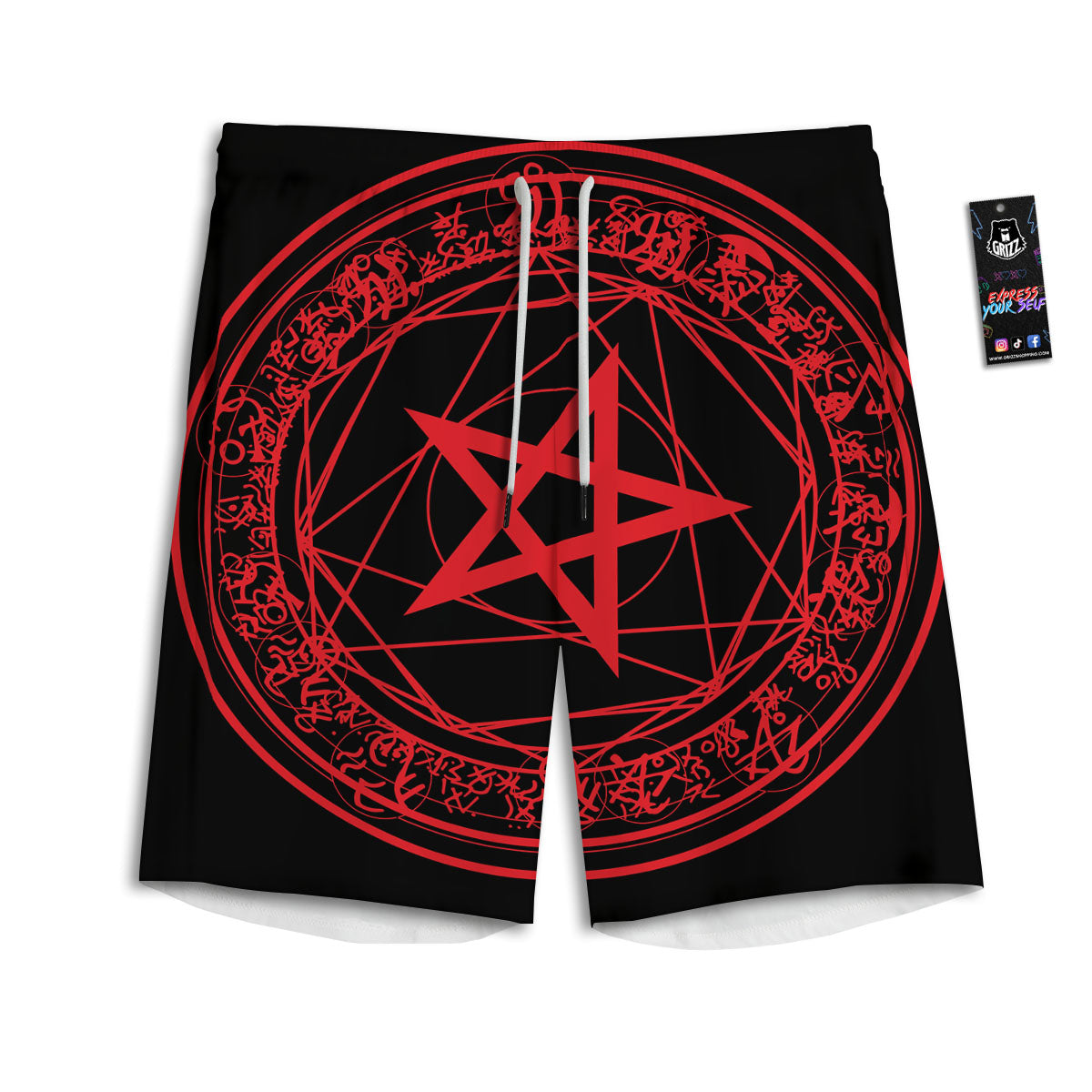 Satanic Pentagram Red And Black Print Men's Athletic Shorts