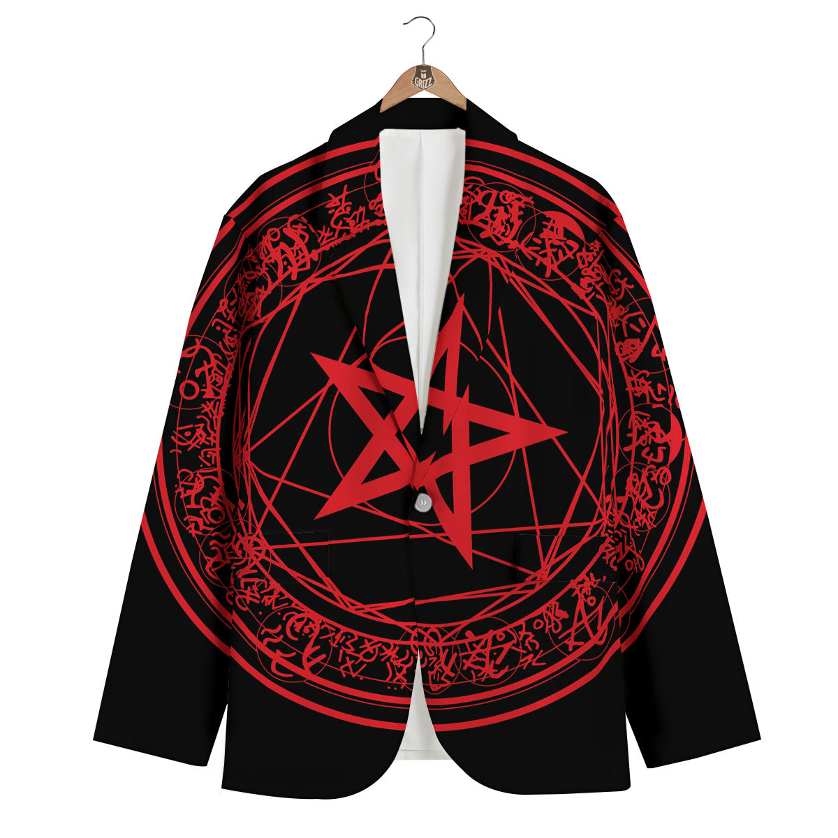 Satanic Pentagram Red And Black Print Men's Blazer-grizzshop