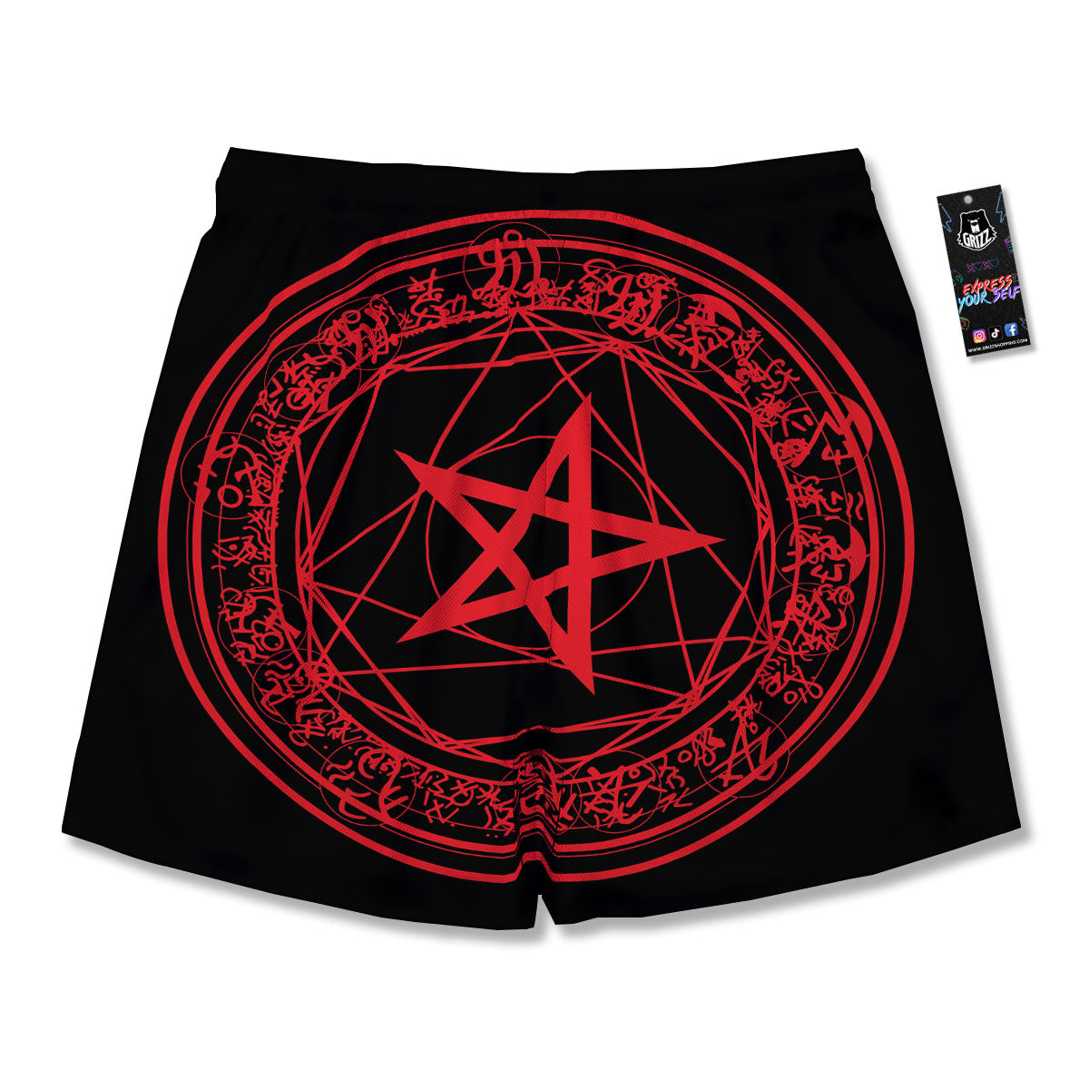 Satanic Pentagram Red And Black Print Men's Running Shorts-grizzshop