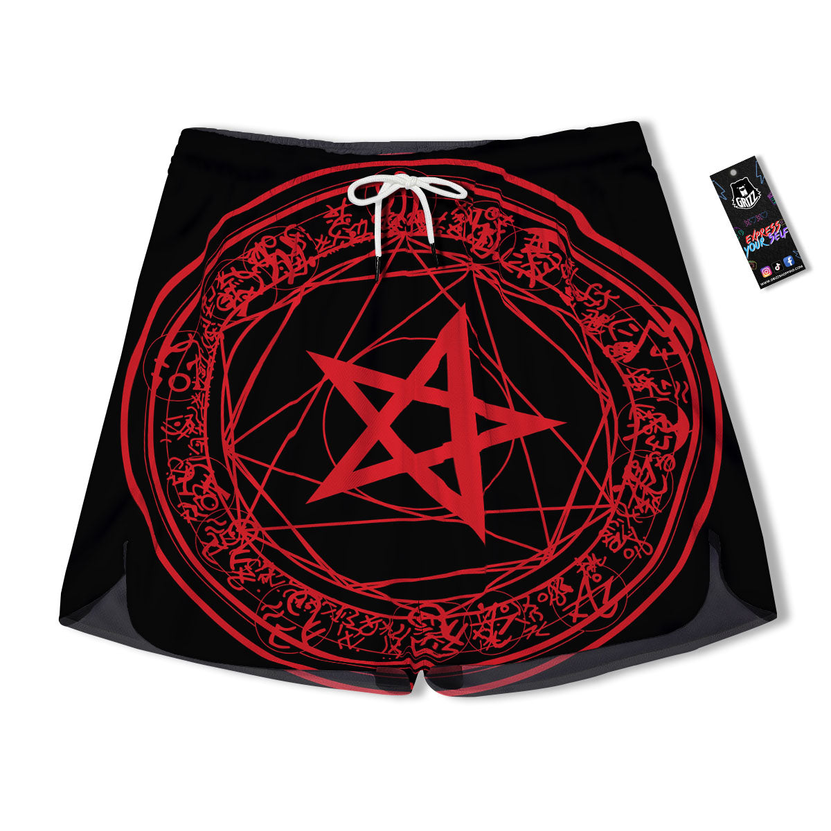 Satanic Pentagram Red And Black Print Men's Running Shorts-grizzshop