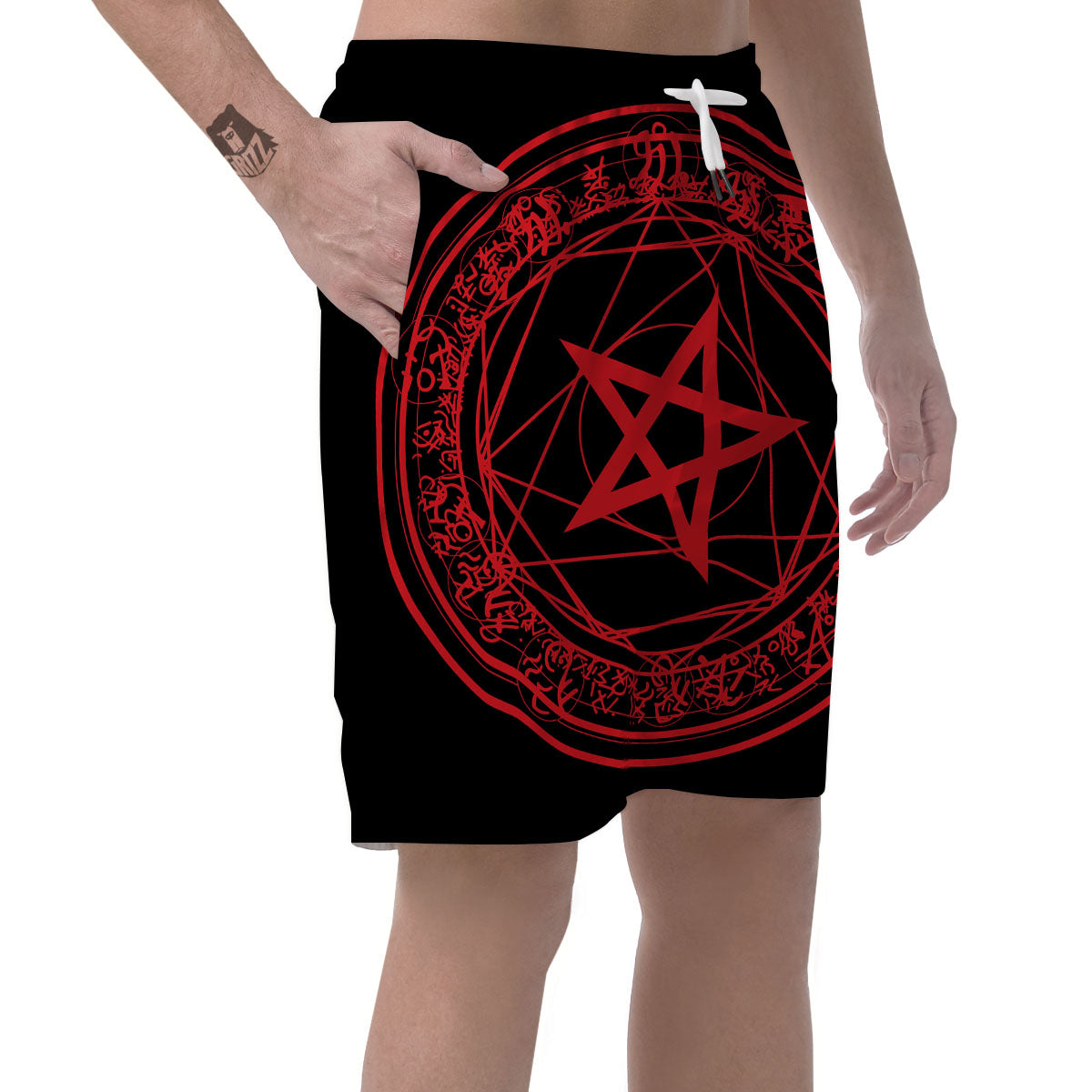 Satanic Pentagram Red And Black Print Men's Shorts-grizzshop