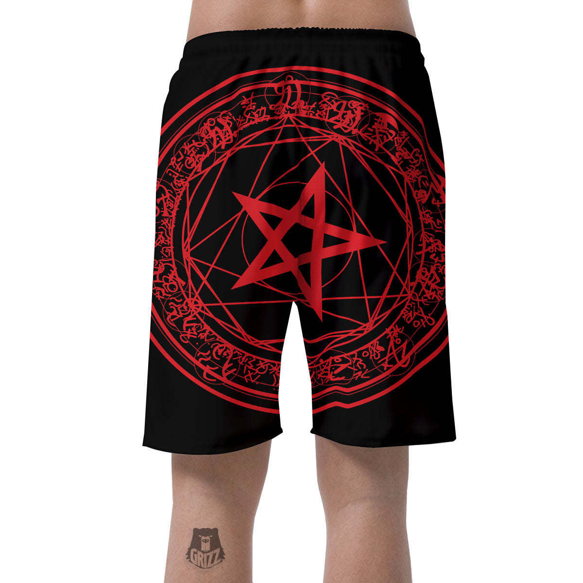 Satanic Pentagram Red And Black Print Men's Shorts-grizzshop