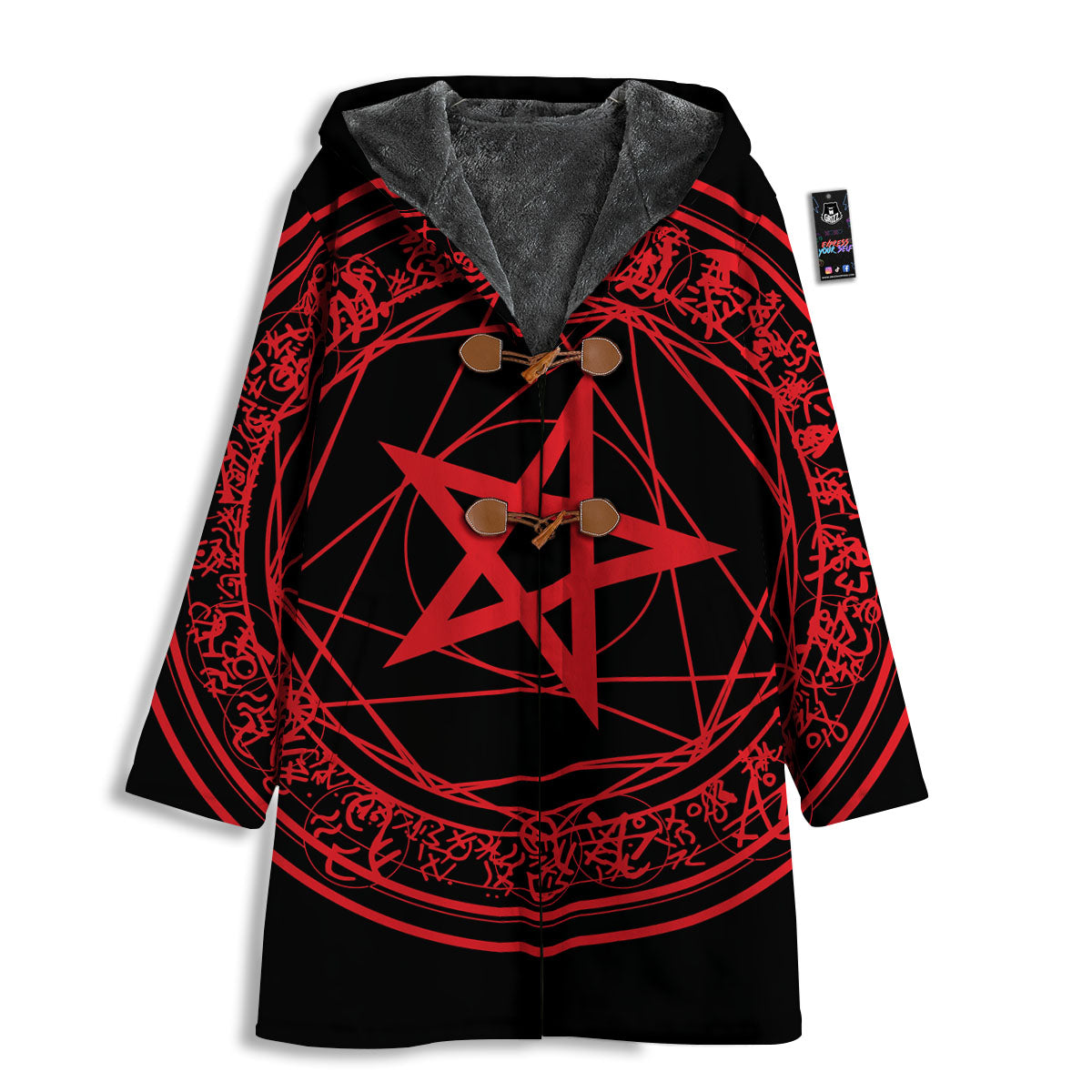 Satanic Pentagram Red And Black Print Men's Windbreaker Jacket-grizzshop