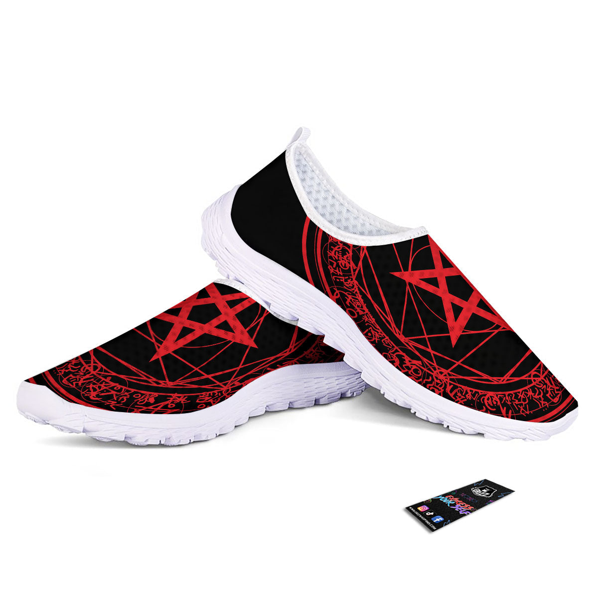 Satanic Pentagram Red And Black Print Nurse Shoes-grizzshop