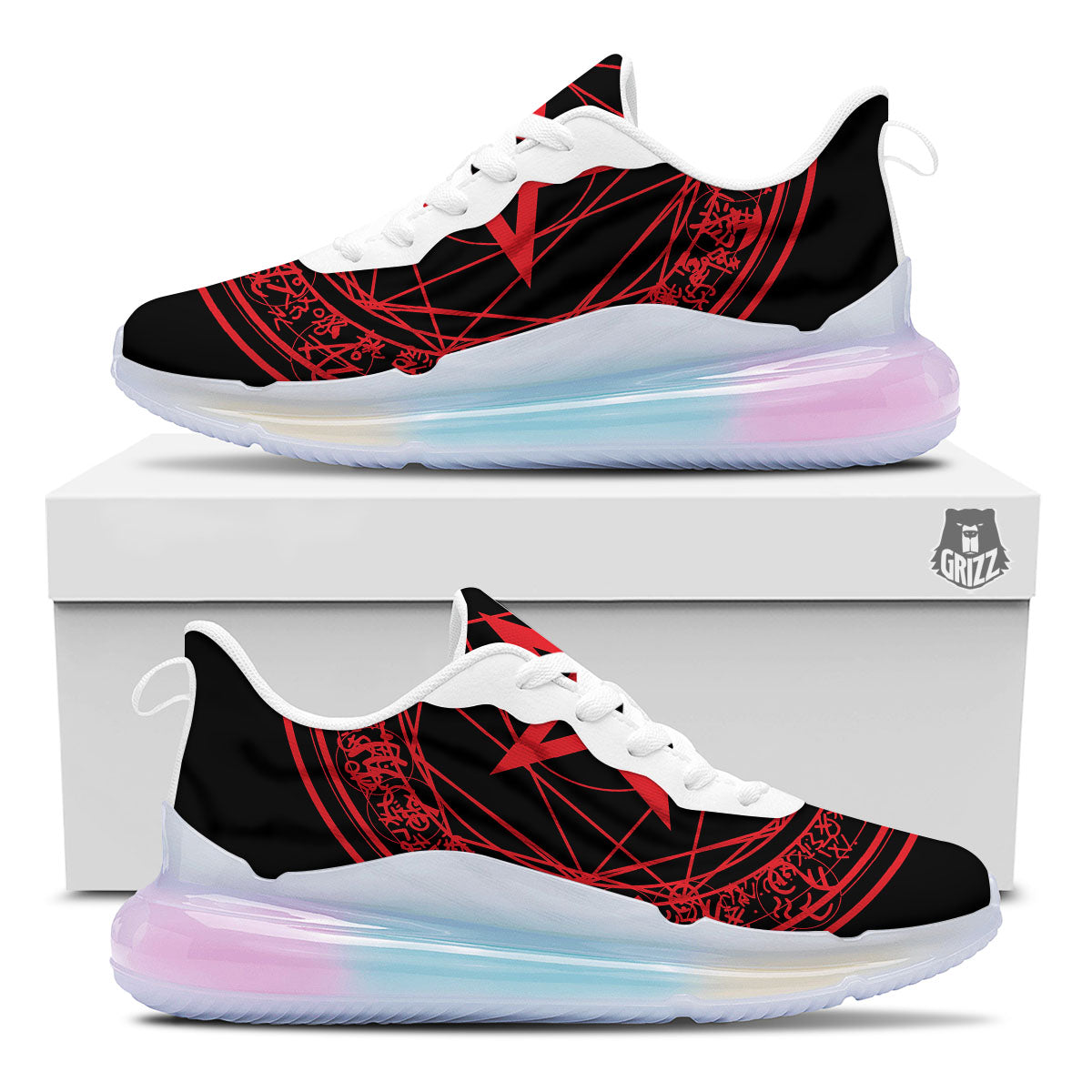 Satanic Pentagram Red And Black Print Running Sneakers-grizzshop