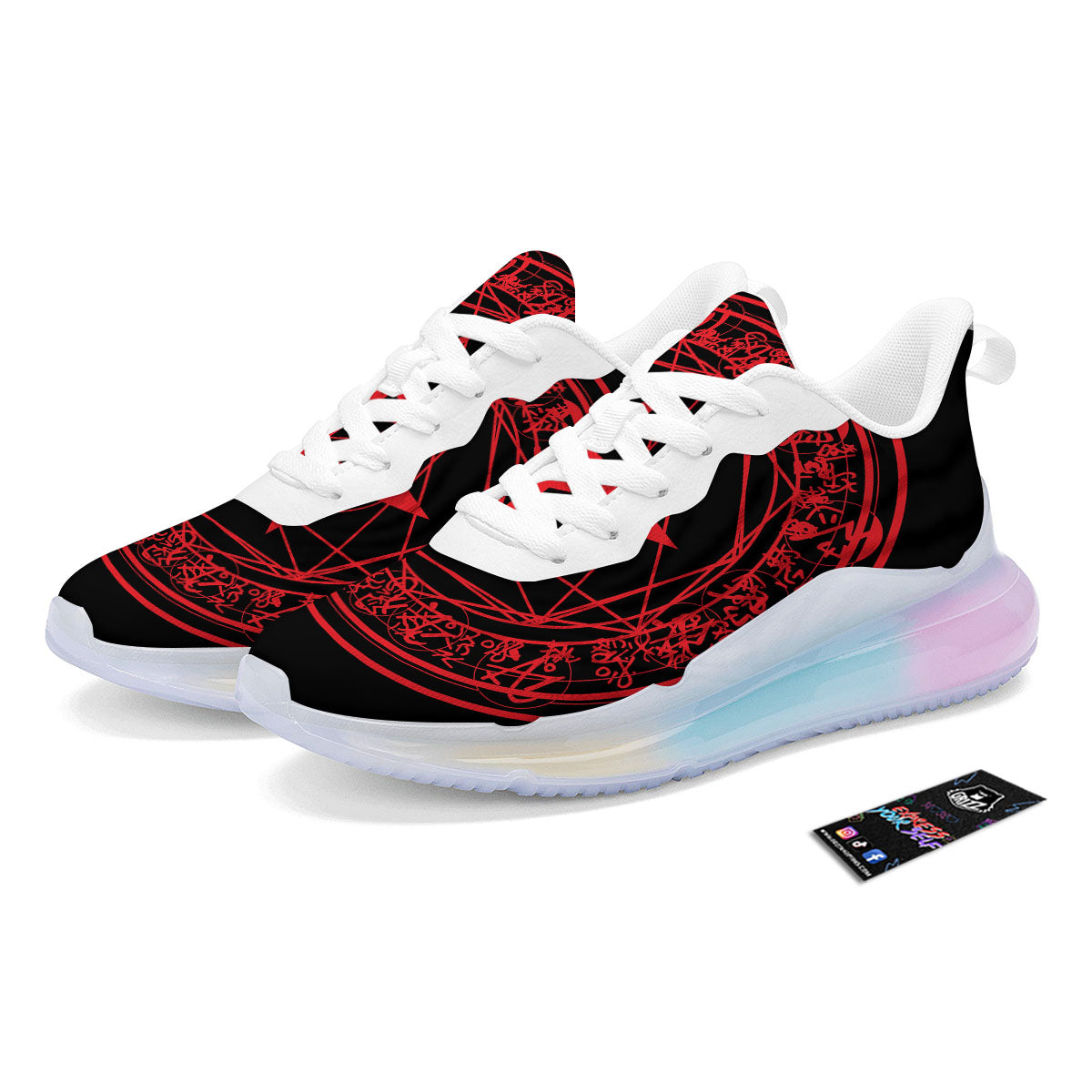 Satanic Pentagram Red And Black Print Running Sneakers-grizzshop