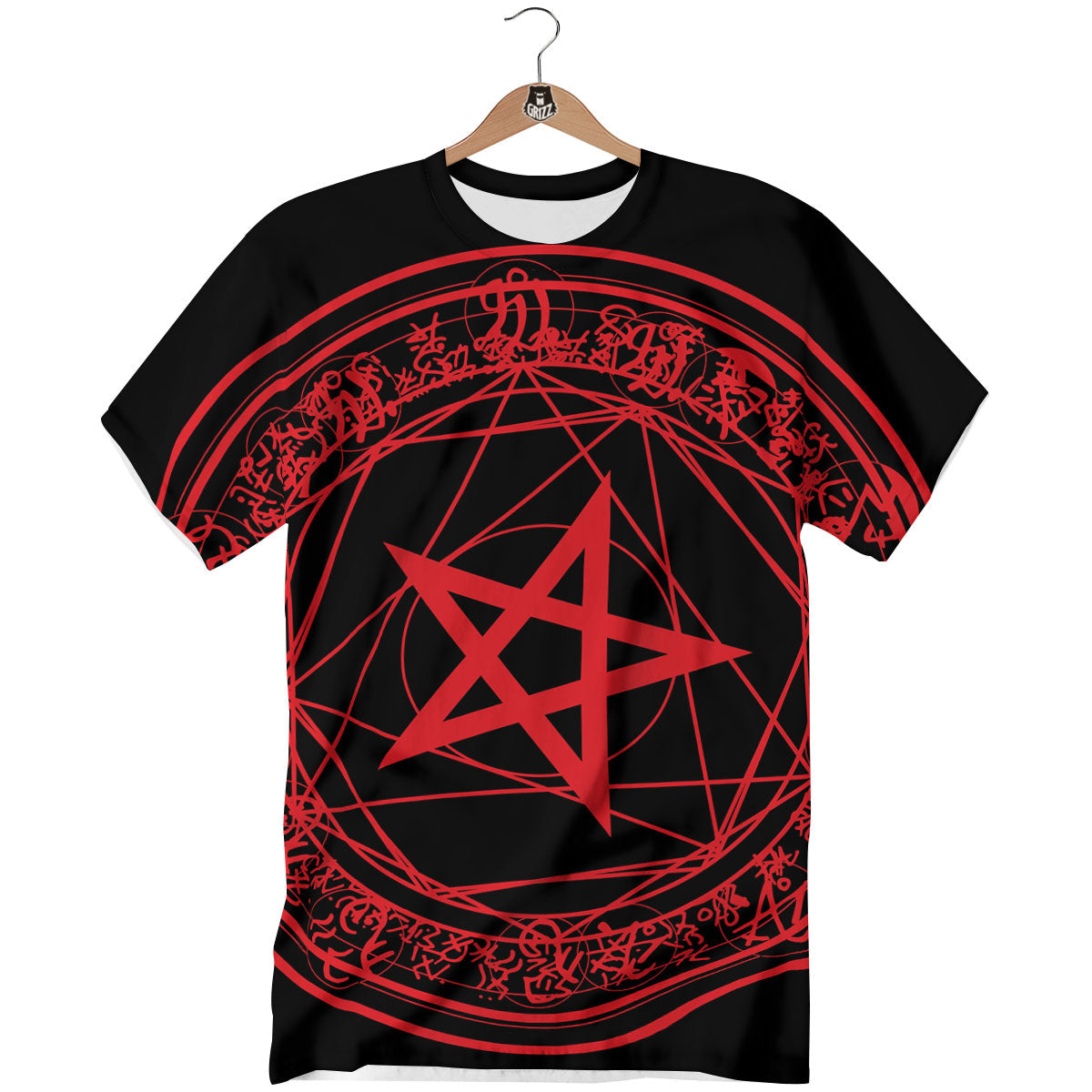 Satanic Pentagram Red And Black Print T-Shirt-grizzshop