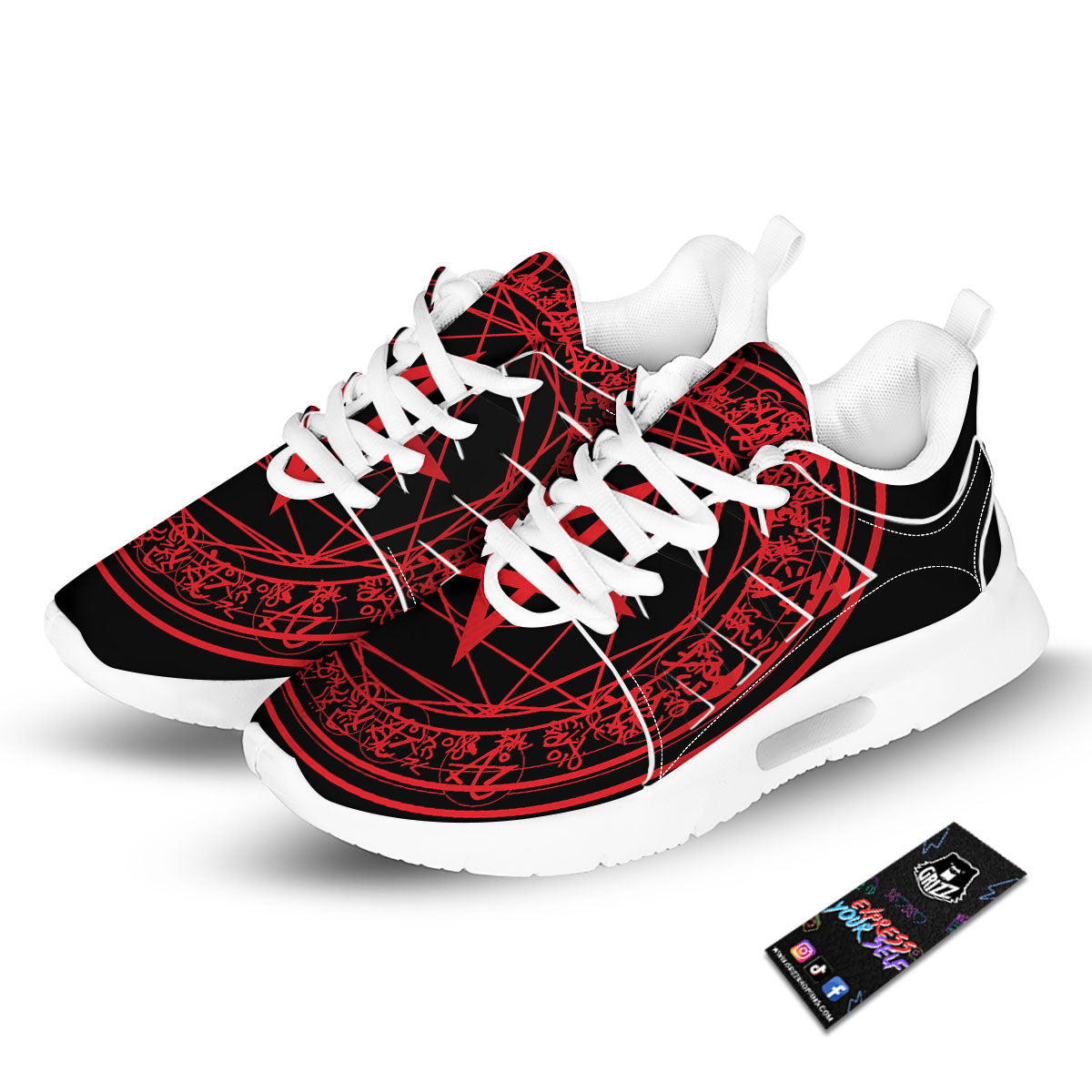 Satanic Pentagram Red And Black Print Tennis Shoes-grizzshop