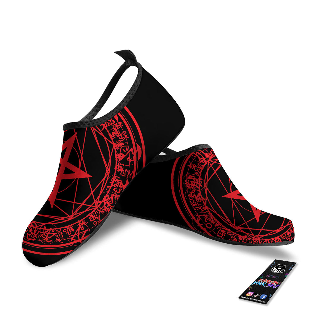 Satanic Pentagram Red And Black Print Water Shoes-grizzshop