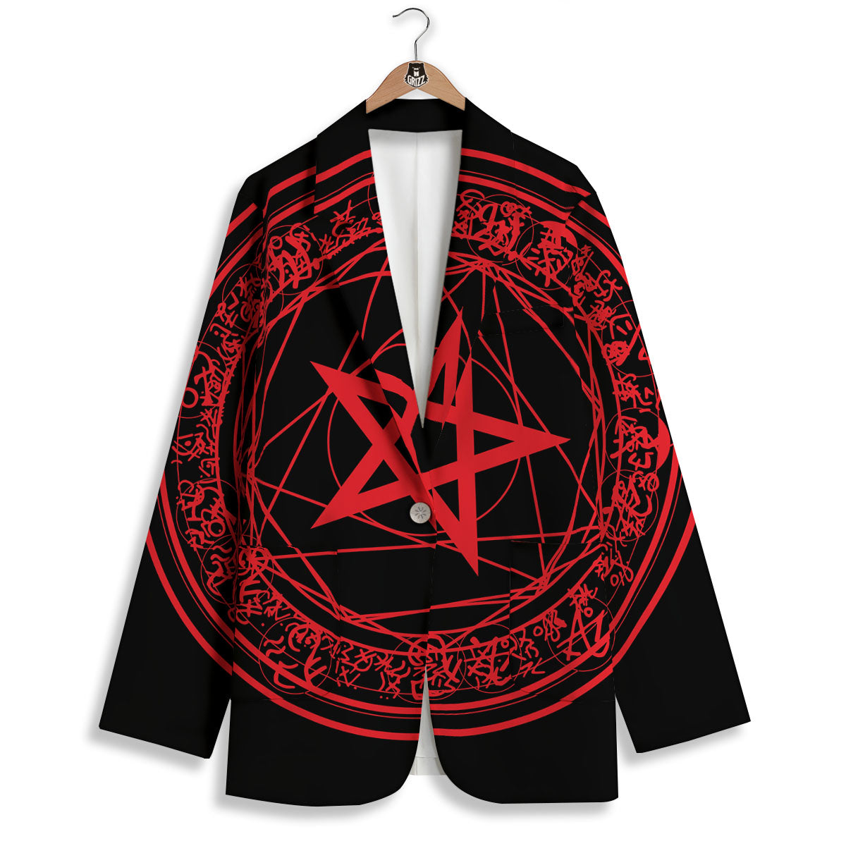 Satanic Pentagram Red And Black Print Women's Blazer-grizzshop