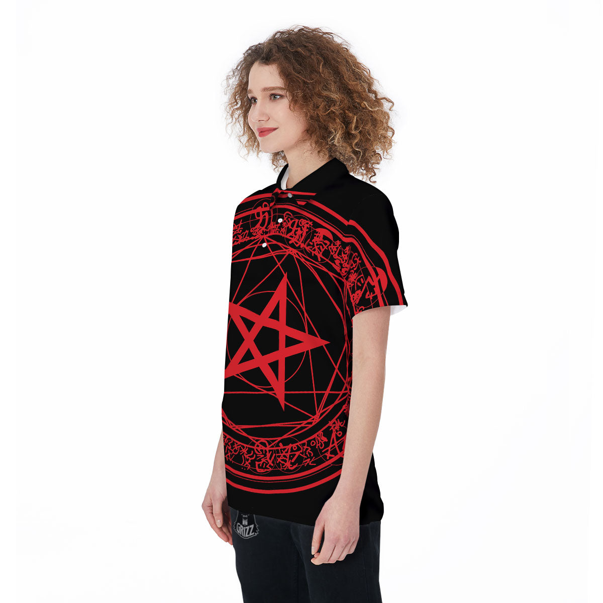 Satanic Pentagram Red And Black Print Women's Golf Shirts-grizzshop