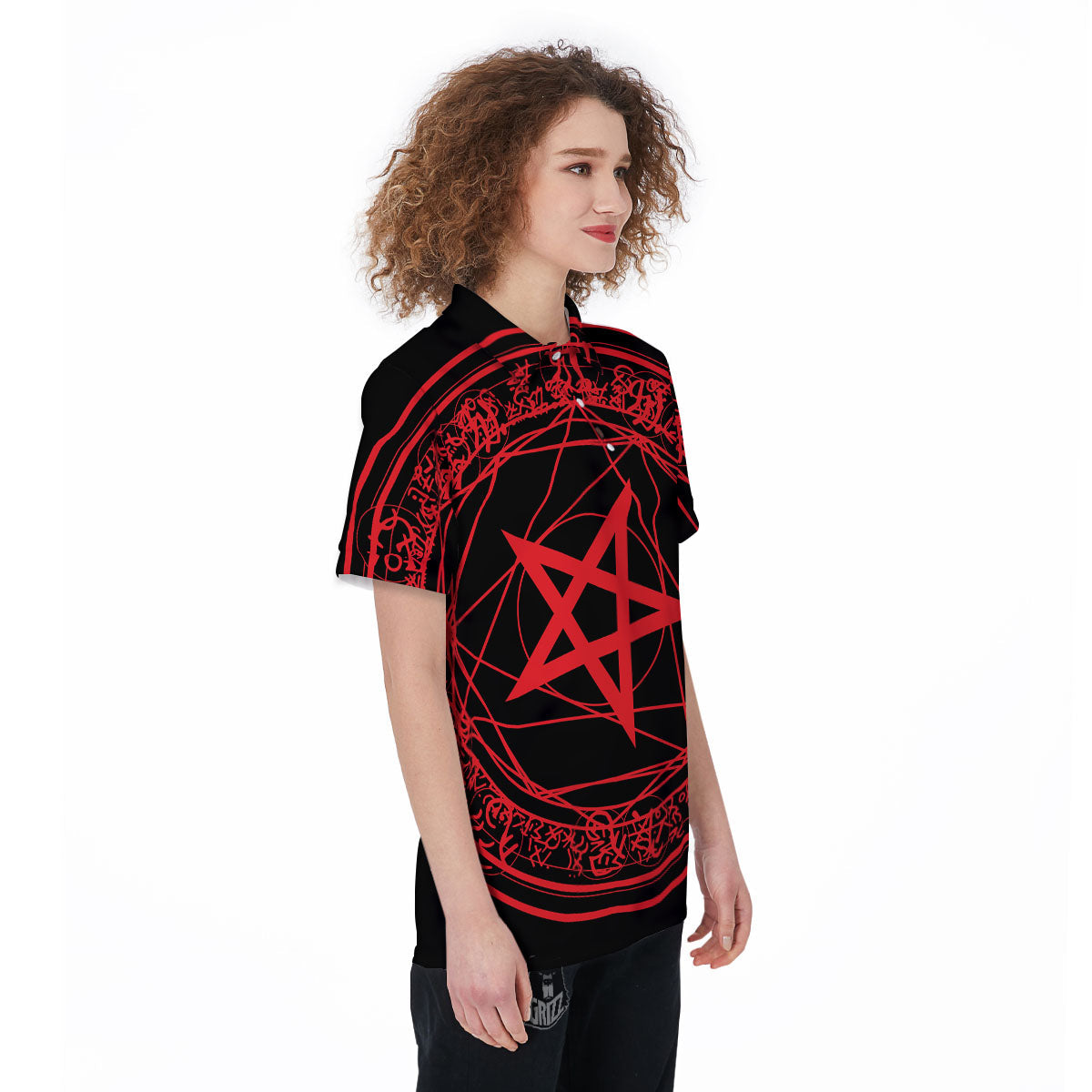 Satanic Pentagram Red And Black Print Women's Golf Shirts-grizzshop