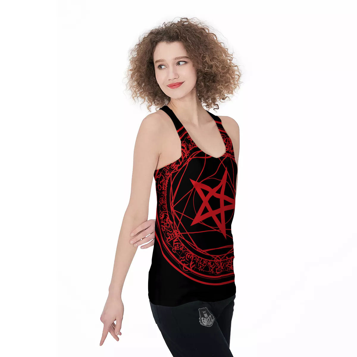 Satanic Pentagram Red And Black Print Women's Racerback Tank Top-grizzshop