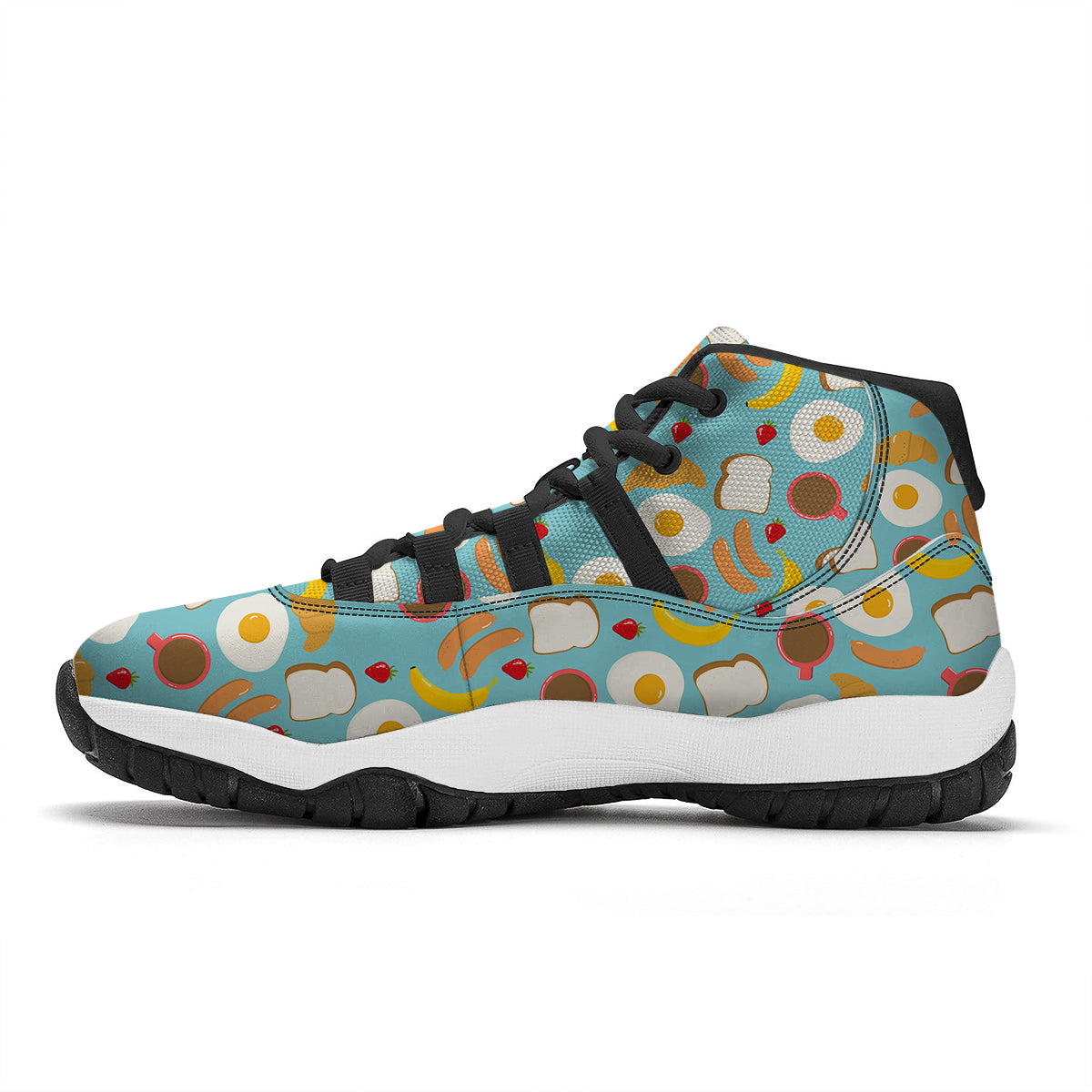 Sausage Egg Toast Breakfast Print Pattern Black Bball Shoes-grizzshop