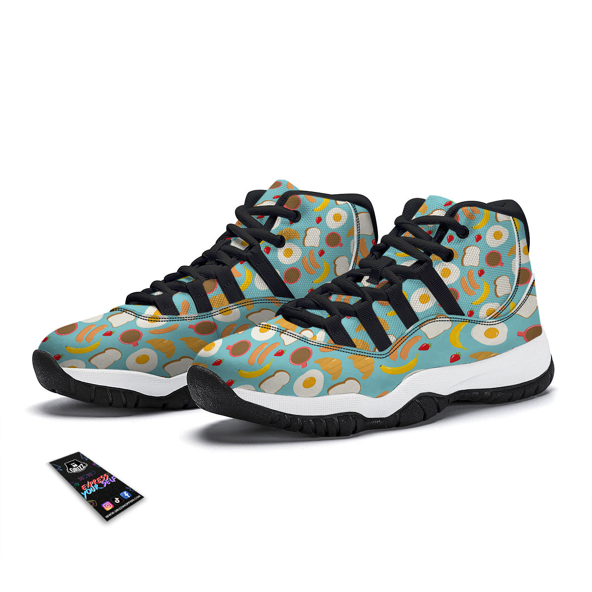 Sausage Egg Toast Breakfast Print Pattern Black Bball Shoes-grizzshop